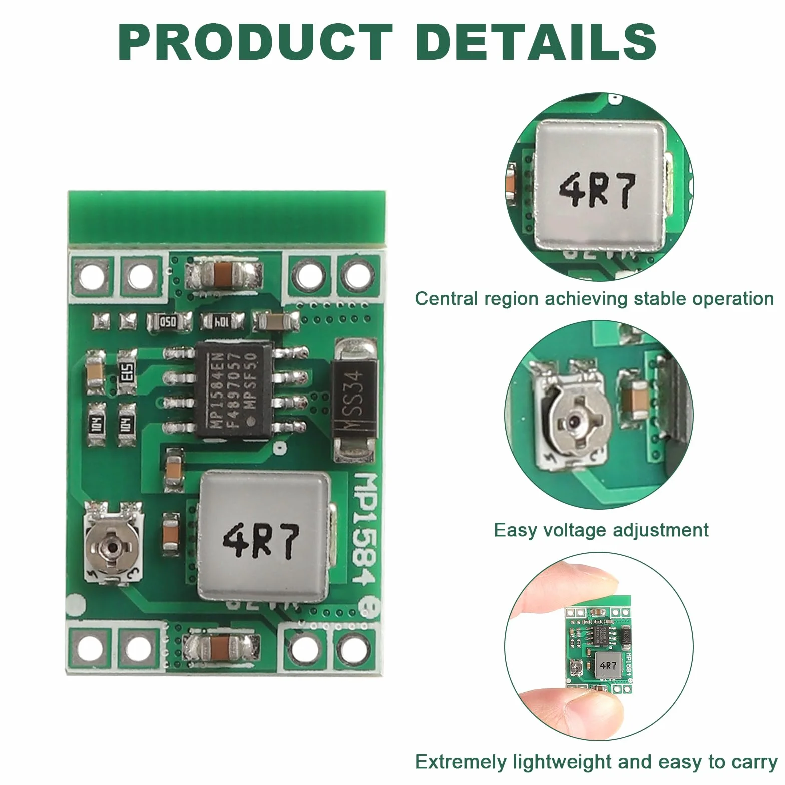 6 sztuk MP1584EN DC-DC Step Down Converter, Buck Converter, DC-DC, regulator napięcia - moduł 3 A 4,5-28 V na 0,8-20 V do Arduino, LED, aparatu, samochodu, DIY