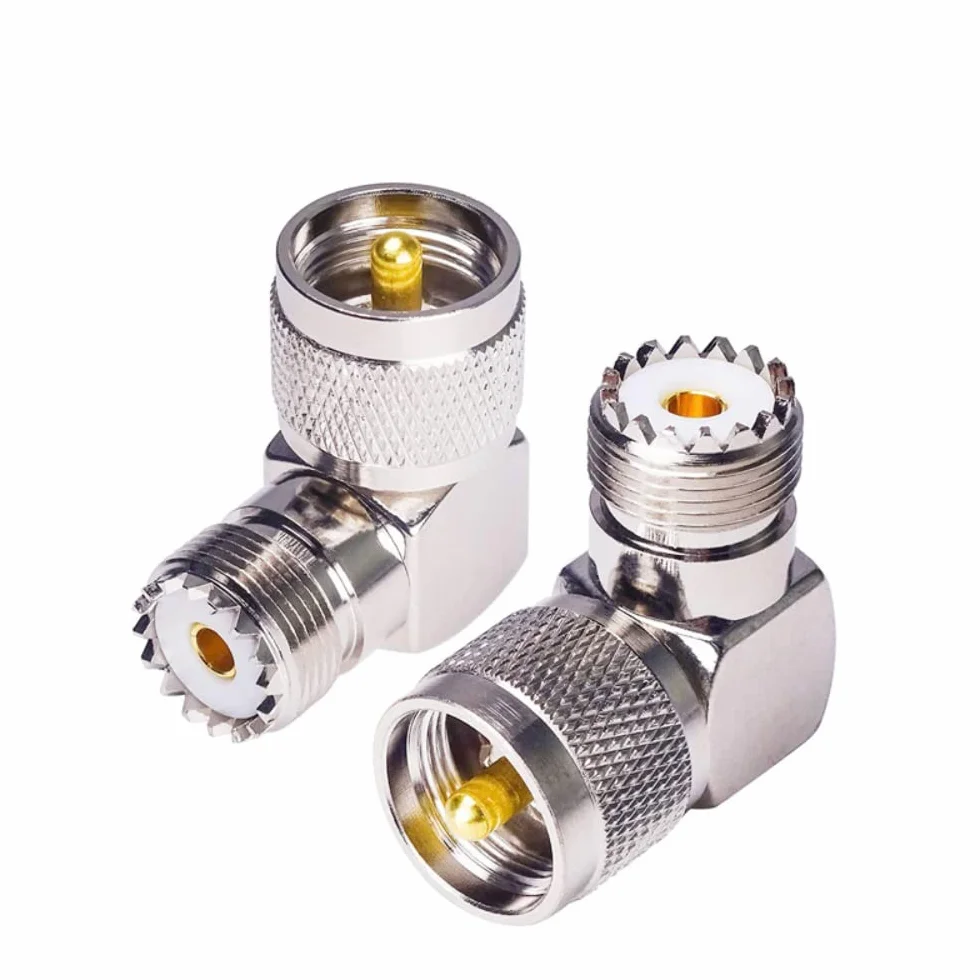 DollaTek 2 x PL259 złącze koncentryczne UHF żeńskie SO239 śruba zewnętrzna otwór wewnętrzny do PL259 męski SL16/90 stopni adapter anteny kątowej kształt L M RF RF