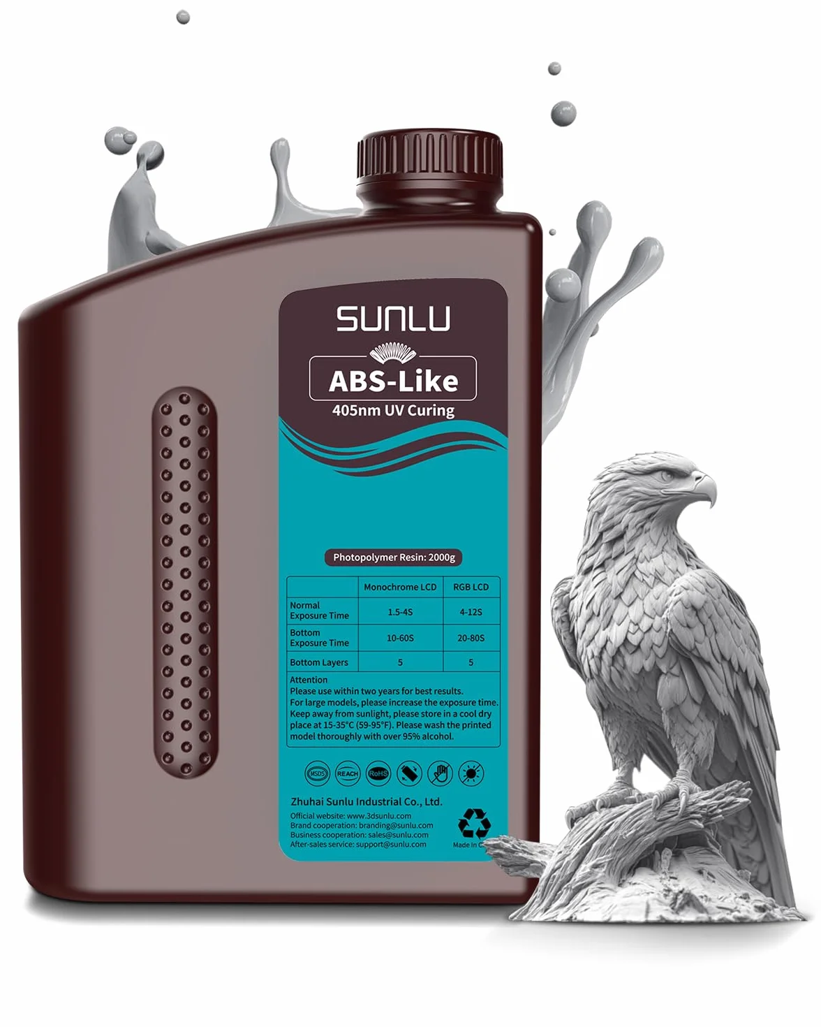 SUNLU ABS-Like standardowa fotopolimerowa żywica do drukarki 3D, 2 kg, 405 nm, utwardzana promieniowaniem UV, do druku 3D LCD/DLP/SLA, nietłukąca się i wysoka precyzja, szara 2000 g