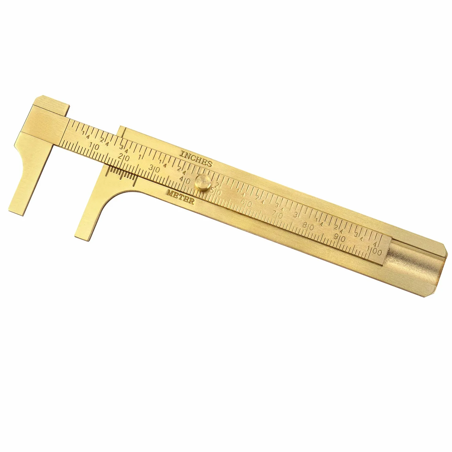 QWORK® 4 "/ 10cm suwmiarka mosiężna, podwójna linijka suwakowa z mosiądzu Poręczne narzędzie pomiarowe z miernikiem, mm/cale mini mosiężna linijka kieszonkowa