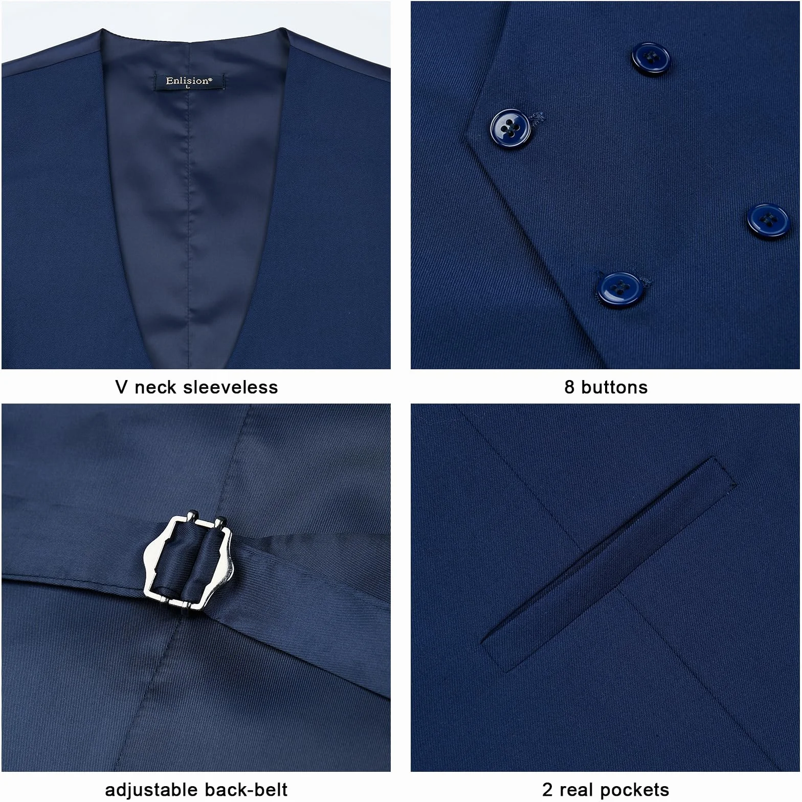 Enlision Męska dwurzędowa kamizelka z dekoltem w serek slim fit formalna biznesowa