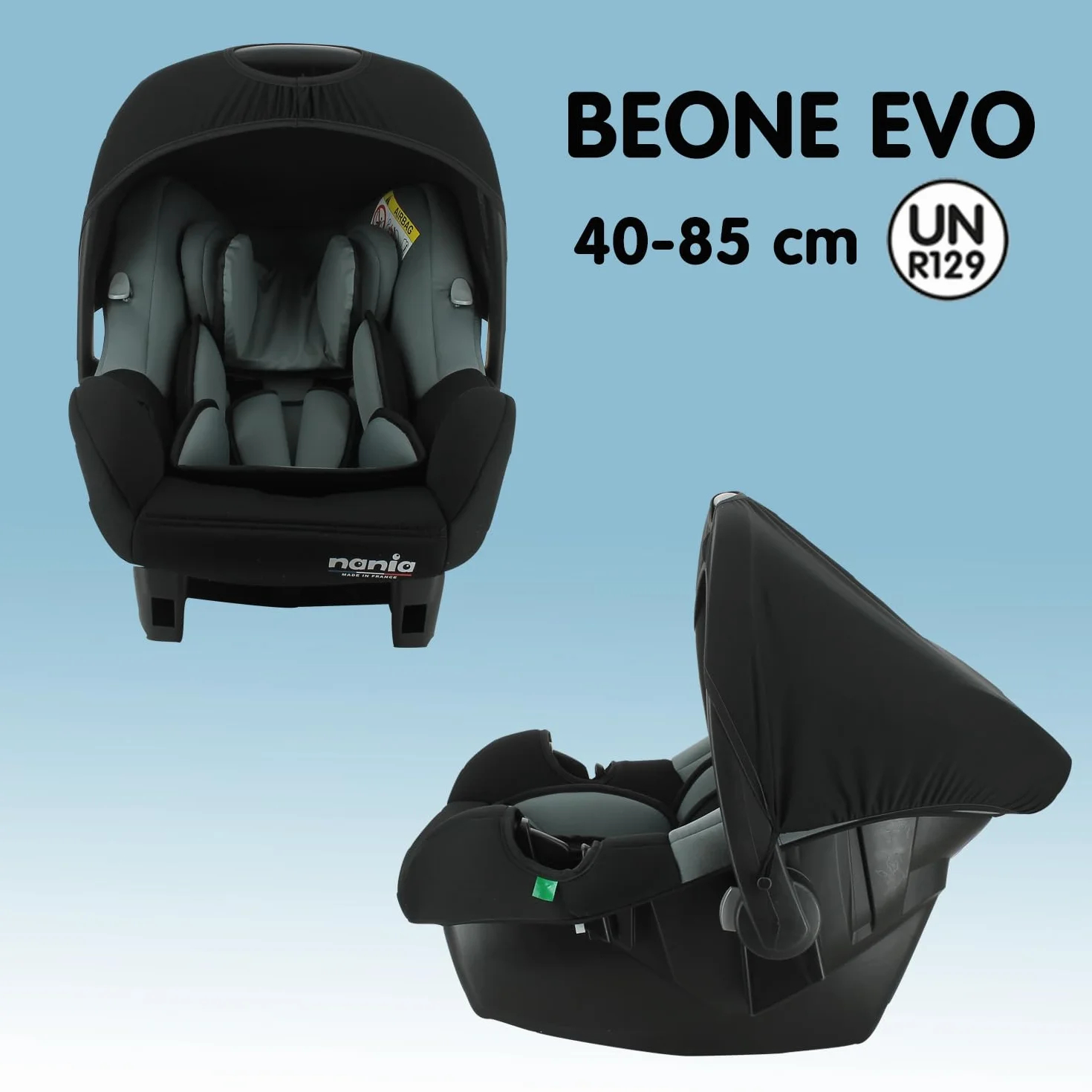 Nania GIULIA wózek kombi 3 w 1, wózek dziecięcy od 0 do 36 miesięcy, składany i odchylany + fotelik samochodowy BEONE EVO i-Size 40-85 cm - Grupa 0+ (0-13 kg), tył drogi + torba na pieluchy, pokrowiec