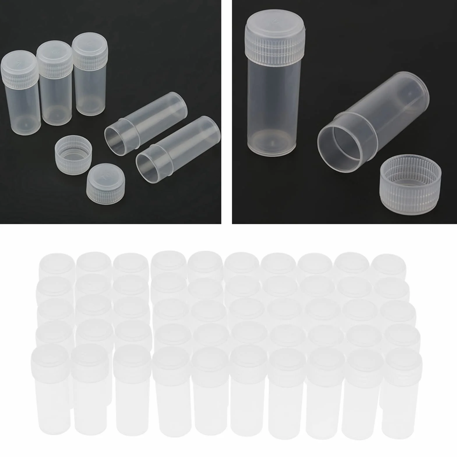 Plastikowe butelki na próbki 5 ml 50 sztuk z nakrętkami