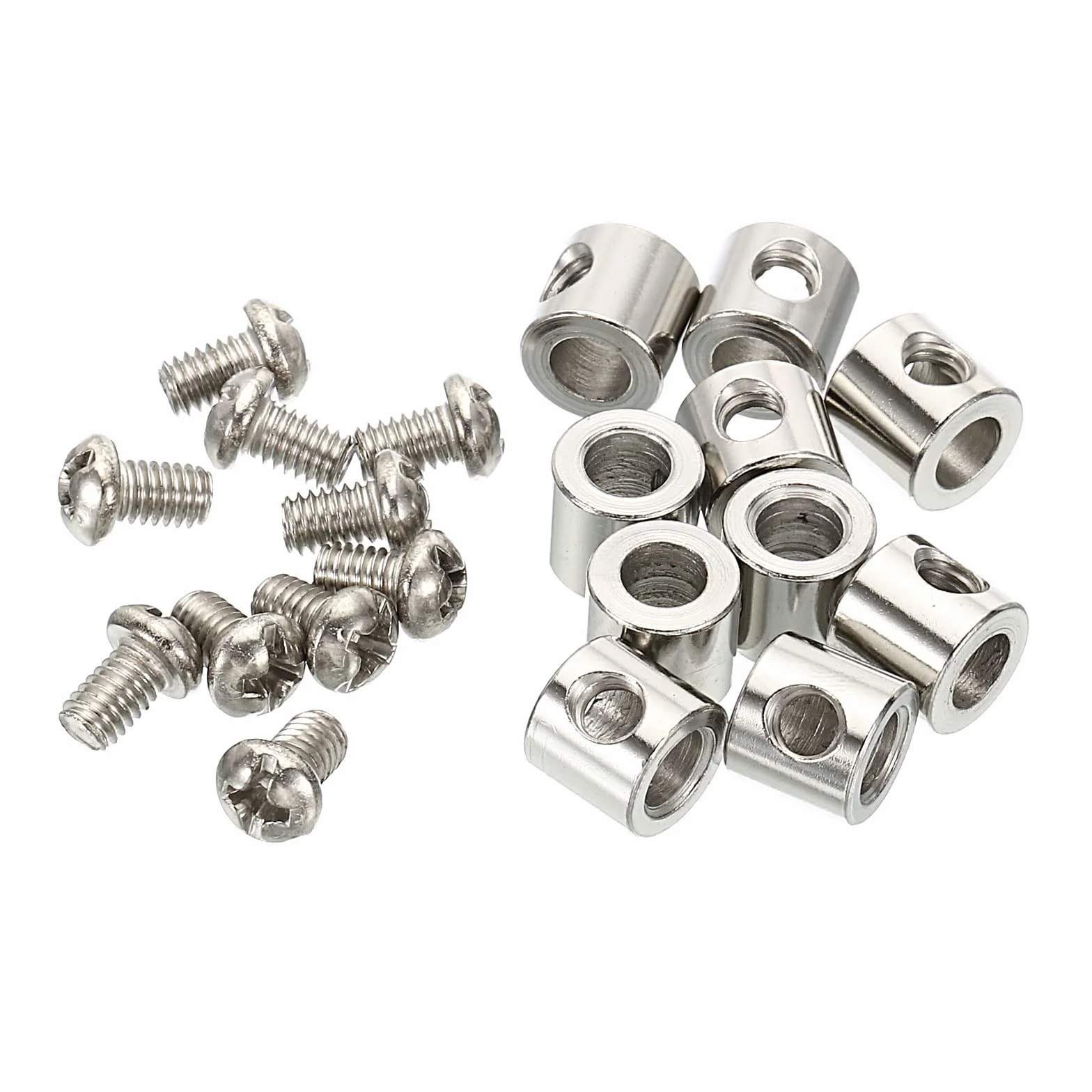 PATIKIL Klipsy do liny drucianej, 9 x 8 mm, 10 szt. stalowych zacisków kablowych 5 mm, pojedynczy otwór, zacisk do liny, ze śrubami M4 x 0,7 do kabla