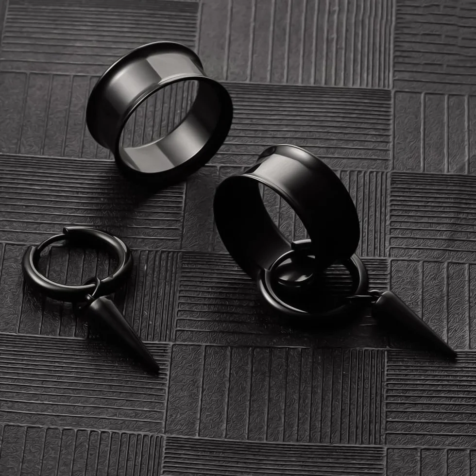 DOEARKO Tunele do uszu, 2 szt., tunele do ciała, ze stali nierdzewnej, podwójne, rozszerzane, zwisające, rozciągacz do uszu, biżuteria 8 mm-16 mm