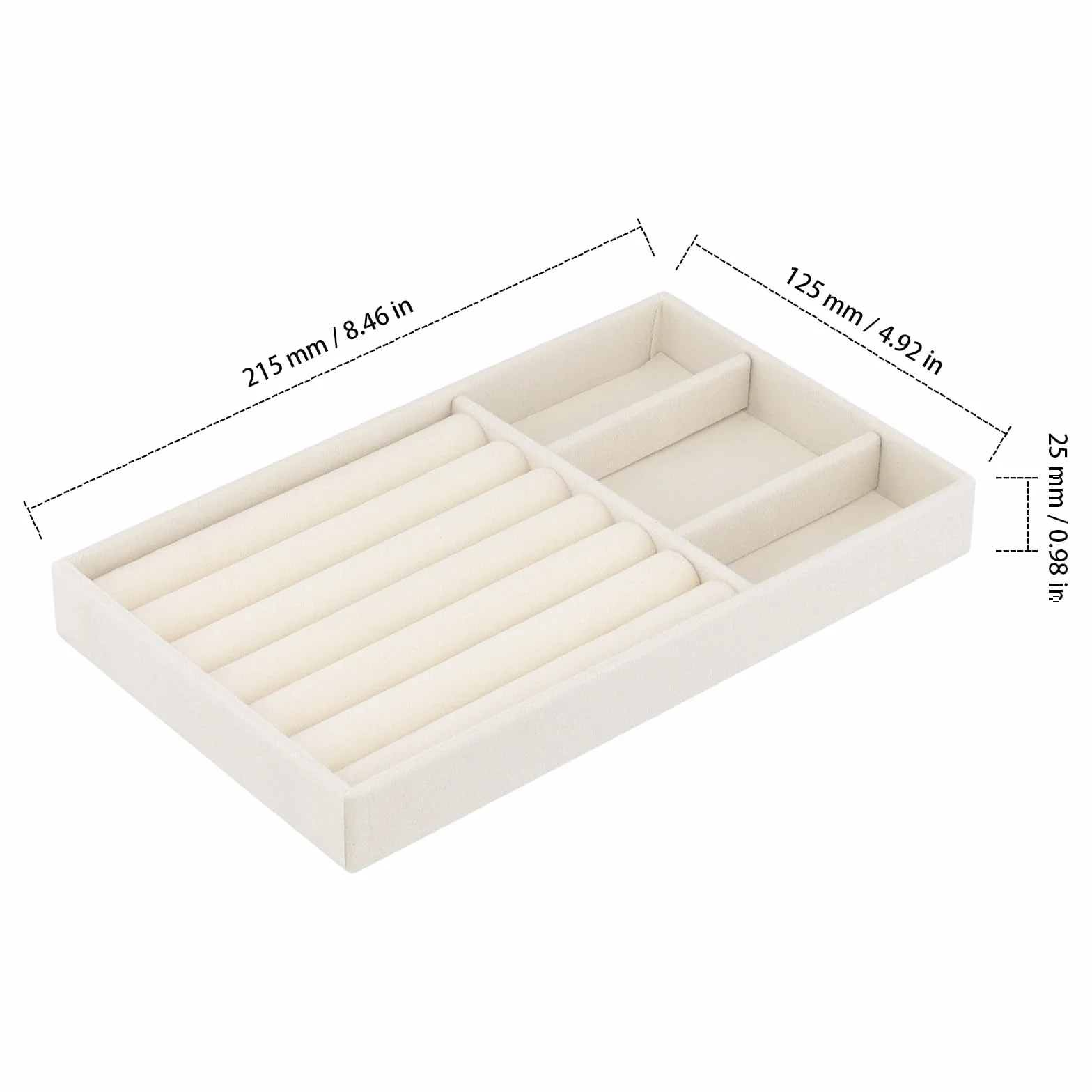Pudełko organizer na biżuterię 12 tac 21,5x12,5x2,5 cm 6 przegródek beżowe