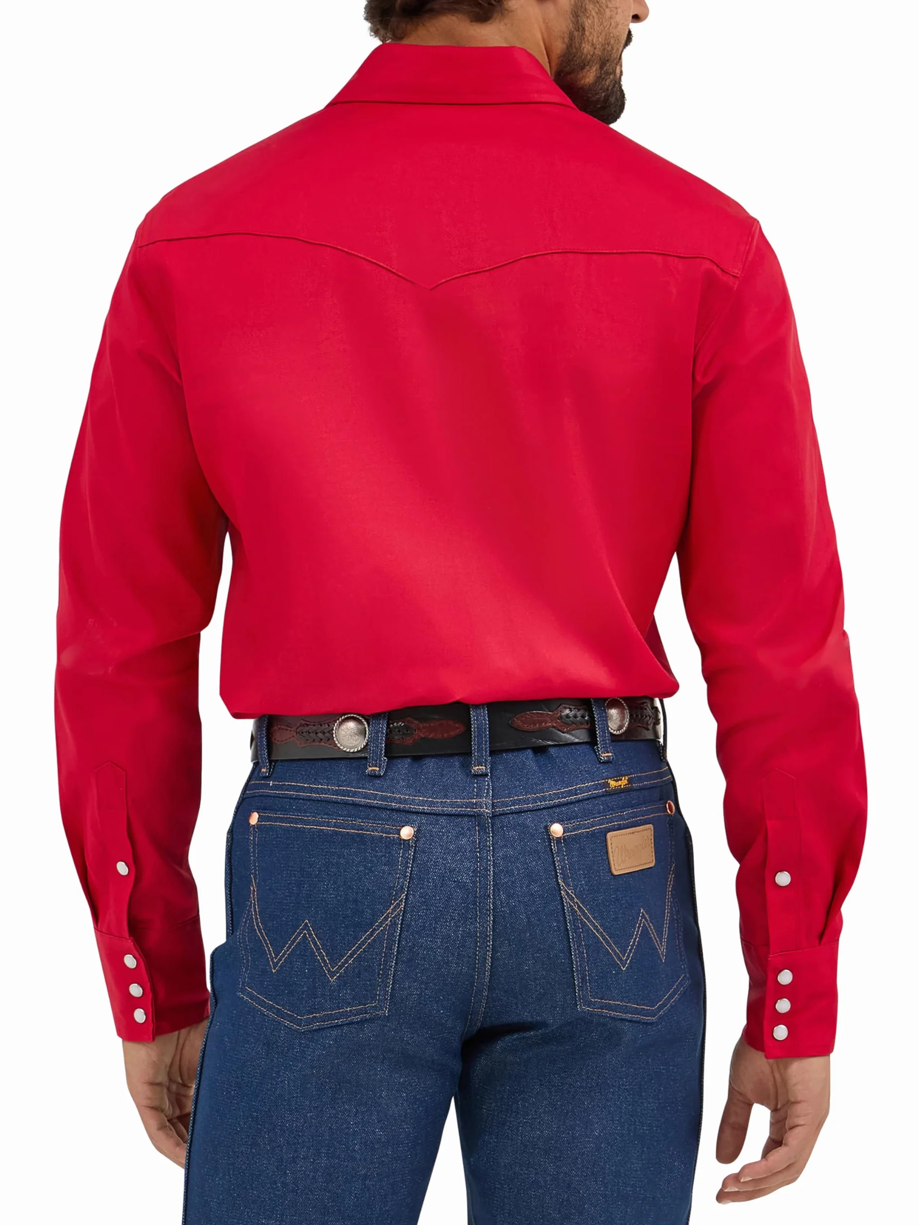 Wrangler Kowbojska koszula z długim rękawem z dwiema kieszeniami, zapięcie na zatrzask, solidna powierzchnia Mężczyźni Cowboy Cut Western Long Sleeve Snap Work Shirt Firm Finish