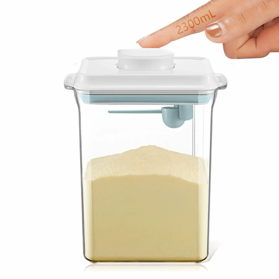 2,3 l, hermetyczny dozownik mleka w proszku, przenośna skrzynka na mleko w proszku, pojemnik na proszek z łyżeczką, obsługa jedną ręką, zdejmowany, do przechowywania mleka dla niemowląt, owoców i żywności