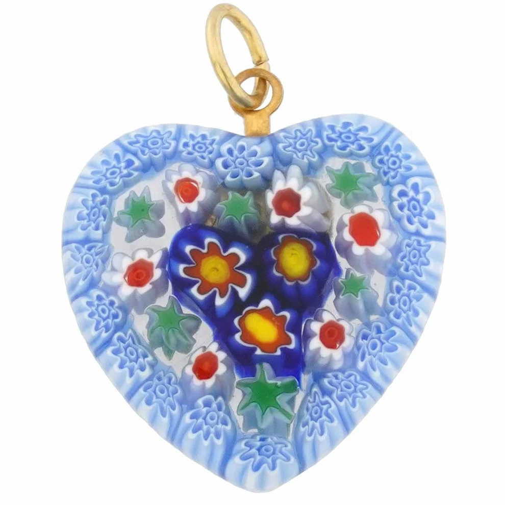 Glass Of Venice Szkło Murano Millefiori wisiorek w kształcie serca średni - niebieski i czerwony