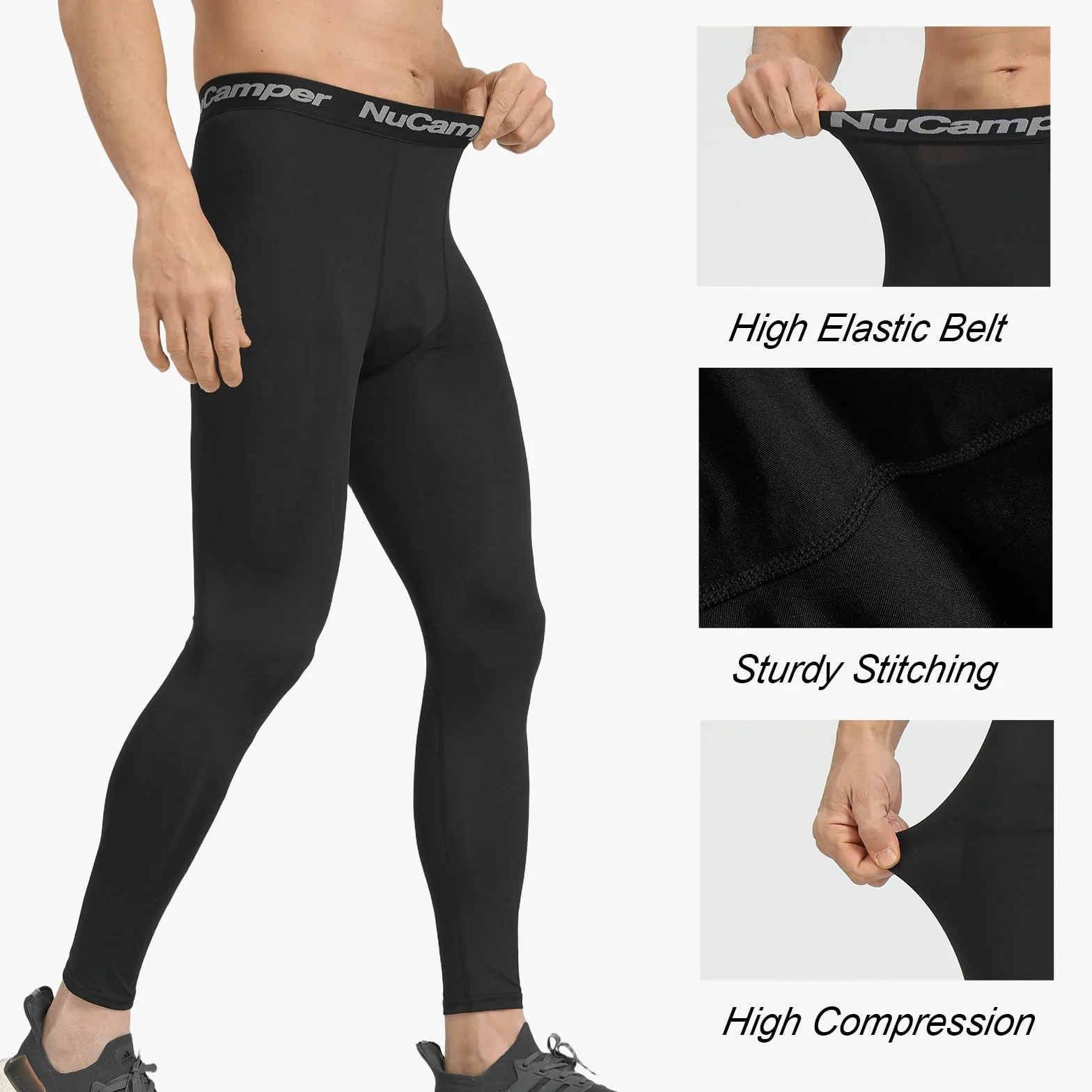 NuCamper Spodnie Kompresyjne Męskie Legginsy, Oddychające Funkcyjne, Szybkoschnące Fitness, Dopasowane w Pasie, Spodnie Sportowe, Spodnie Do Biegania, Spodnie Fitness, Spodnie Treningowe