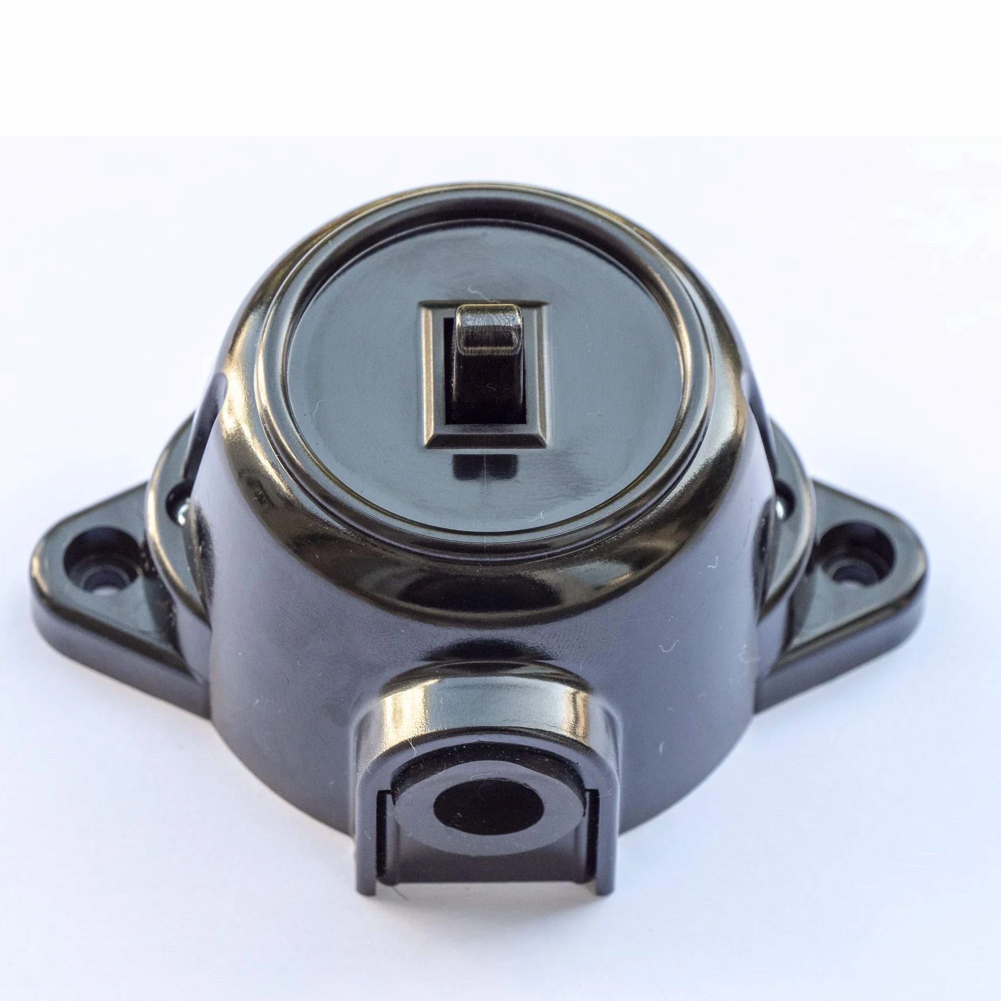 Przełącznik Schemat 6 przełącznik przechyłowy, natynkowy, przełącznik z wymiennym wkładem obrotowym, 10 A/250 V, IP20, w stylu retro, imitacja starego bakelitu, kolor czarny