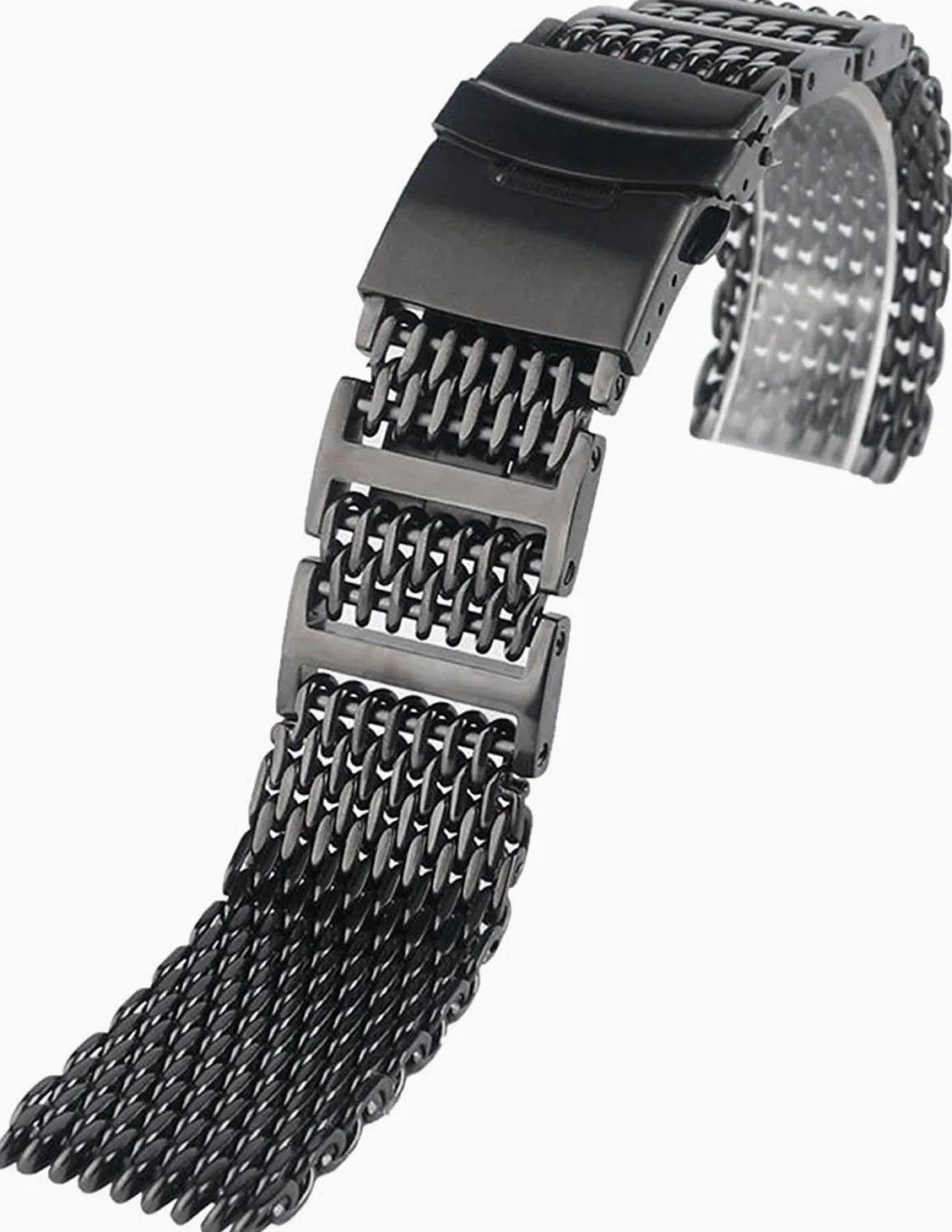 20/22/24mm Mesh Pasek ze stali nierdzewnej Czarny pasek do zegarka Wymiana bransoletki