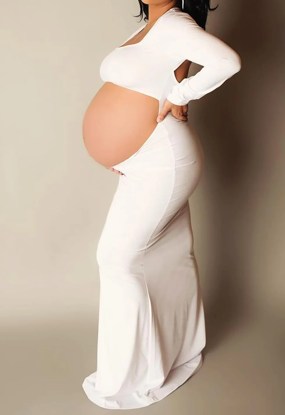 Damska sukienka ciążowa z długim rękawem, rozciągliwa, z mikrofibry na baby shower