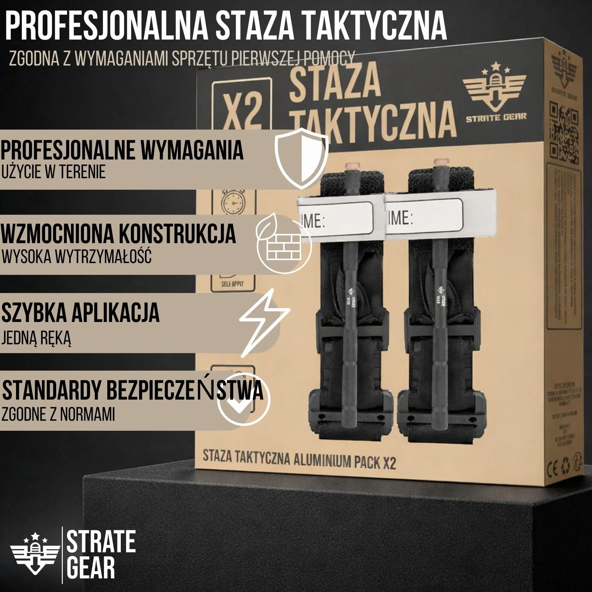 Profesjonalny Zestaw 2x Strate Gear Taktyczny Opaska Uciskowa Tourniquet - Ratownictwo Medyczne, Pierwsza Pomoc, Wojskowy Standard