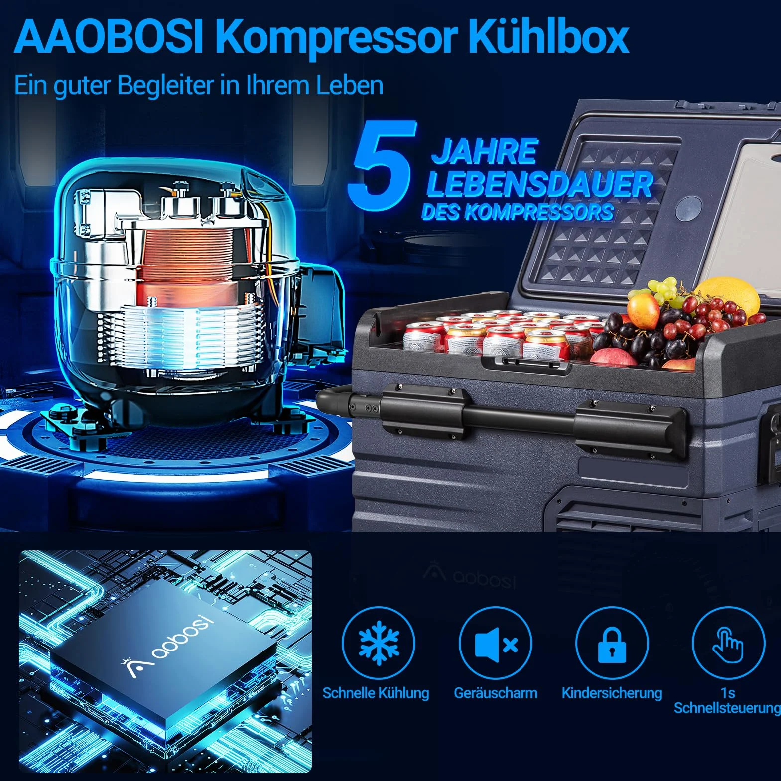 AAOBOSI 45 l kompresorowa lodówka podróżna Dual Zone, sterowana WiFi APP, obsługa dotykowa LED, złącze USB, 12/24 V i 100-240 V, do -20 °C, elektryczna lodówka do samochodu, ciężarówki, łodzi, kampera