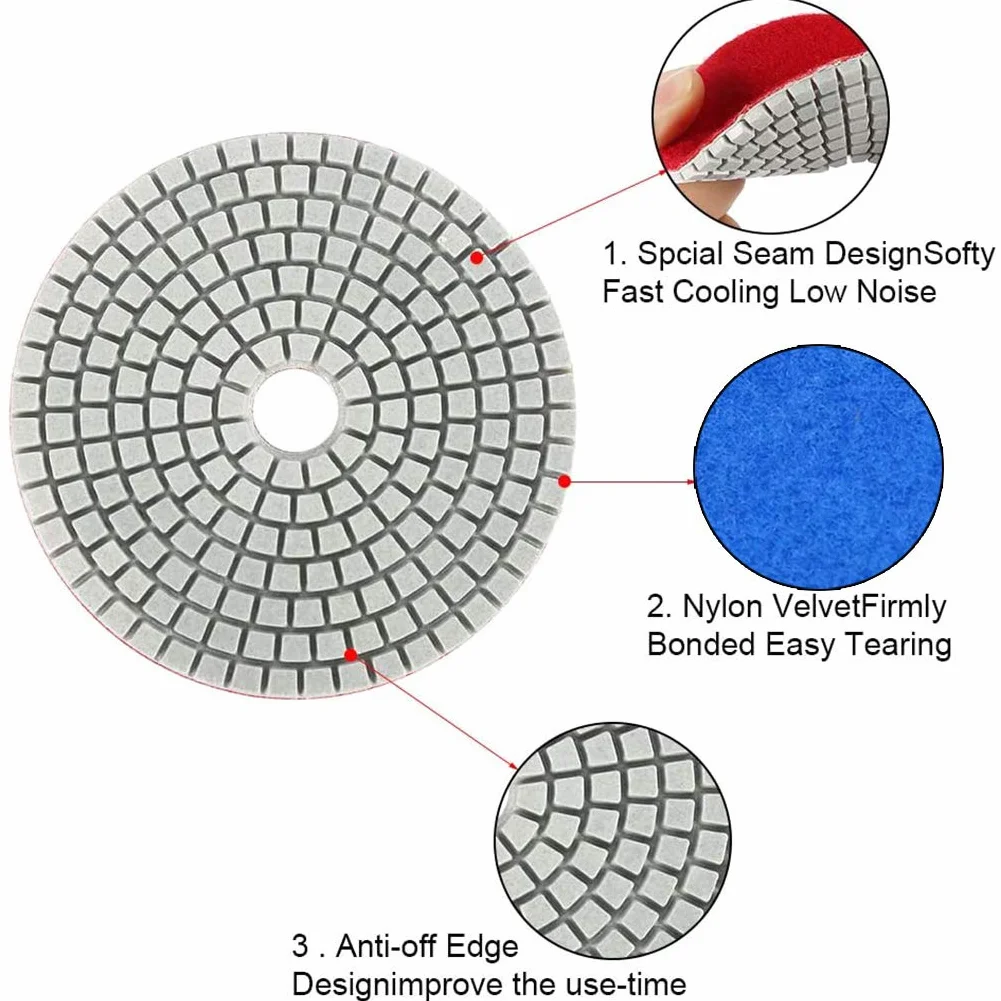7 sztuk 10 cm zestaw diamentowych podkładek do polerowania na mokro z podkładką do granitu betonu ceramicznego marmuru młynka do podłogi lub polerowania