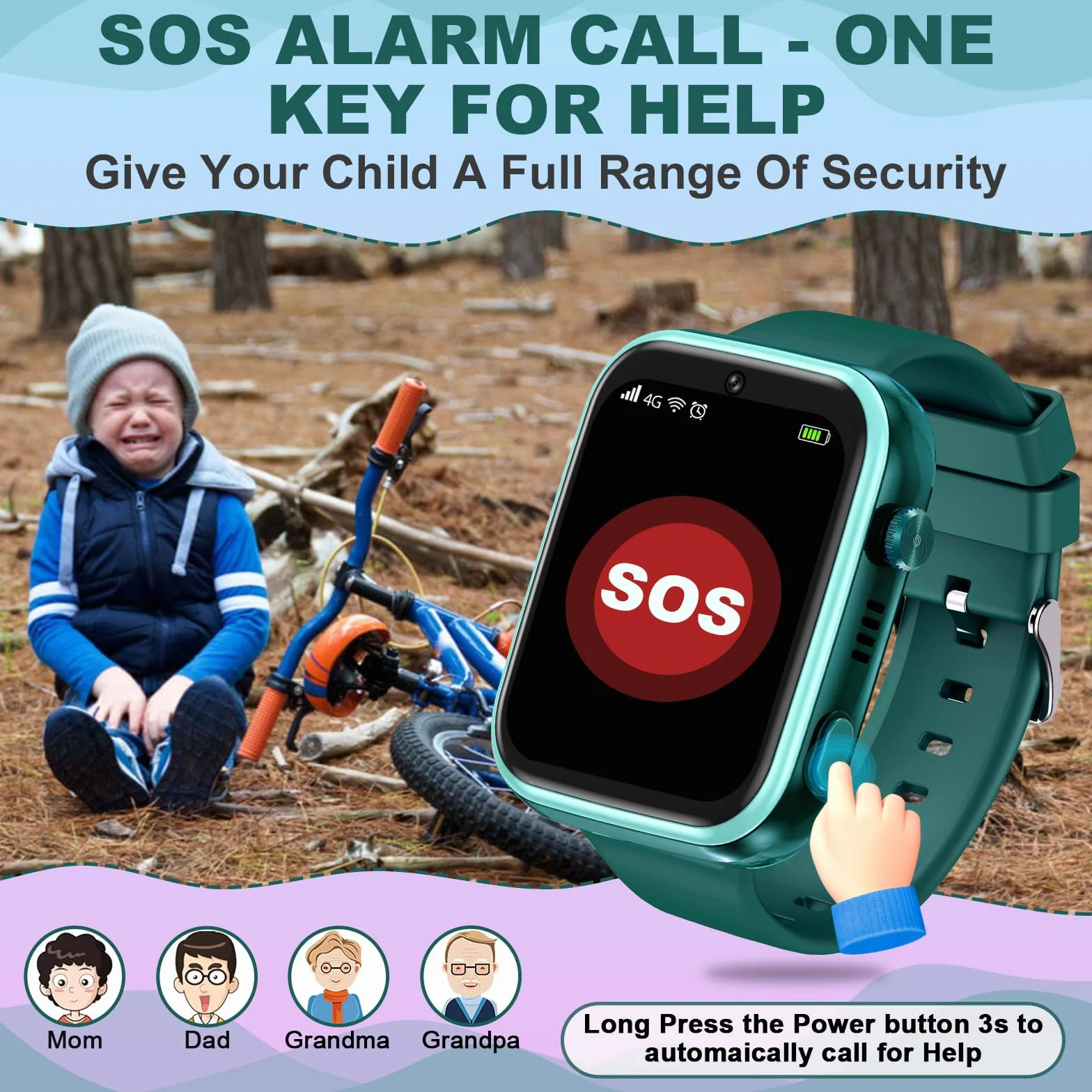 OKYUK Smartwatch 4G dla dzieci z GPS, SOS, wodoodporny, T45