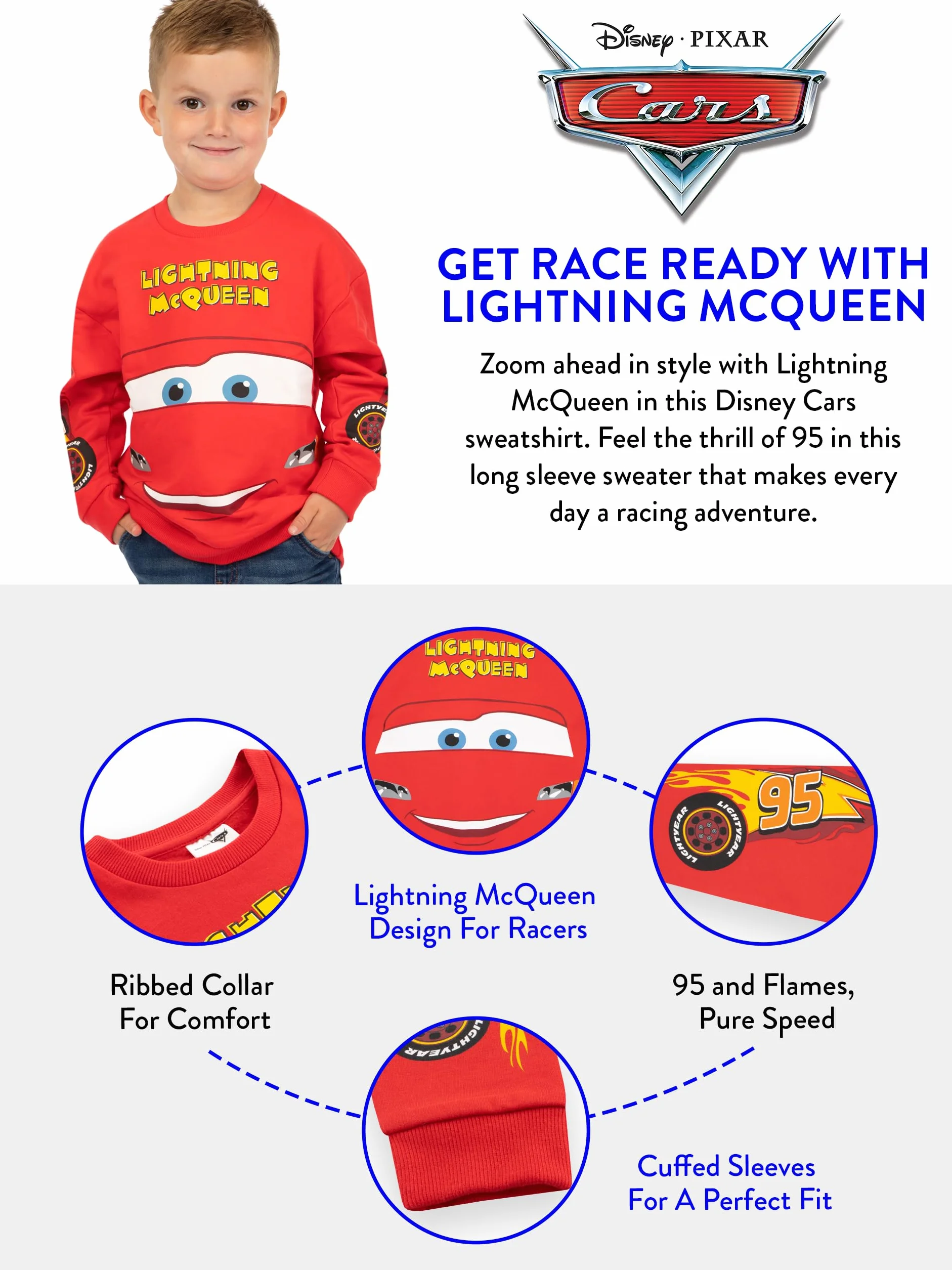 Disney Cars Bluza Chłopców | Sweter Lightning McQueen | Ubrania Lightning McQueen | Bluzy Dla Chłopców