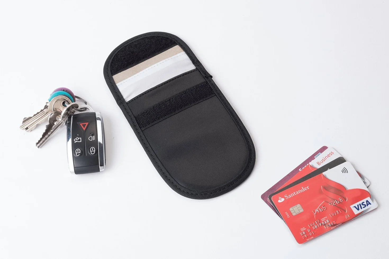 2 x etui na kluczyki do samochodu, z osłoną RFID, ochrona przed kradzieżą, na kluczyki, karty kredytowe, etui ze sztucznej skóry, kolor czarny