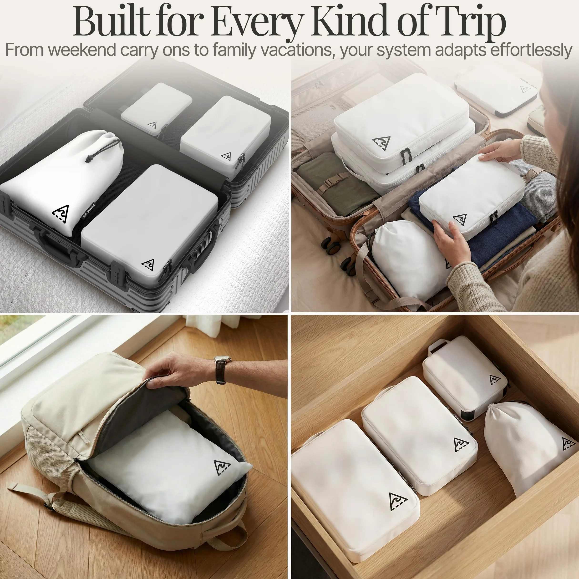 4-Piece Deluxe Compression Packing Cubes Travel - Maximize Space In Luggage With Double Capacity Design, Luxury Compressible Packing Cubes For Travel, Large, Small, & Medium Set