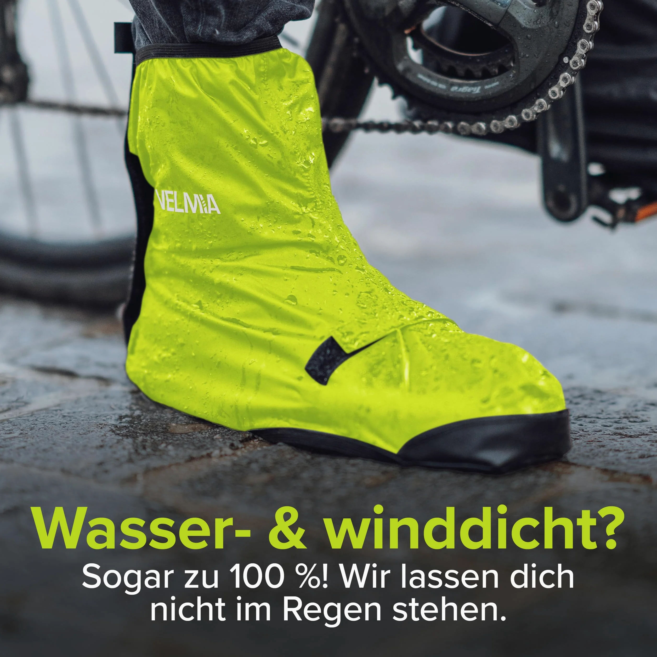 VELMIA przeciwdeszczowe buty rowerowe z odblaskowym materiałem i wzmocnionymi noskami wodoodporne czarne przeciwdeszczowe buty rowerowe
