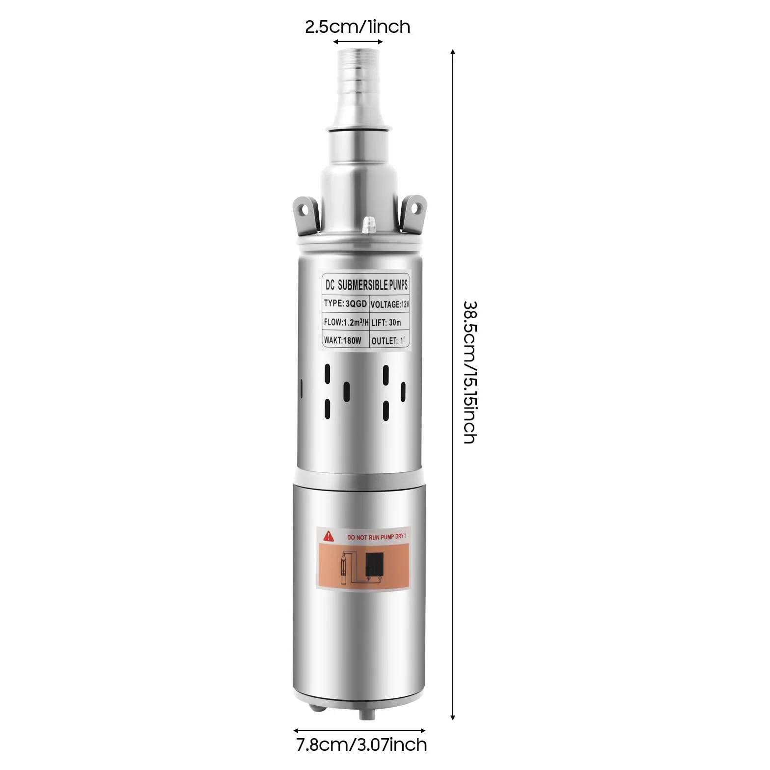 Pompa do studni ze stali nierdzewnej, 1200 l/h, 12 V, głębokość zanurzenia maks. 30 m, IP68 z kablem zasilającym
