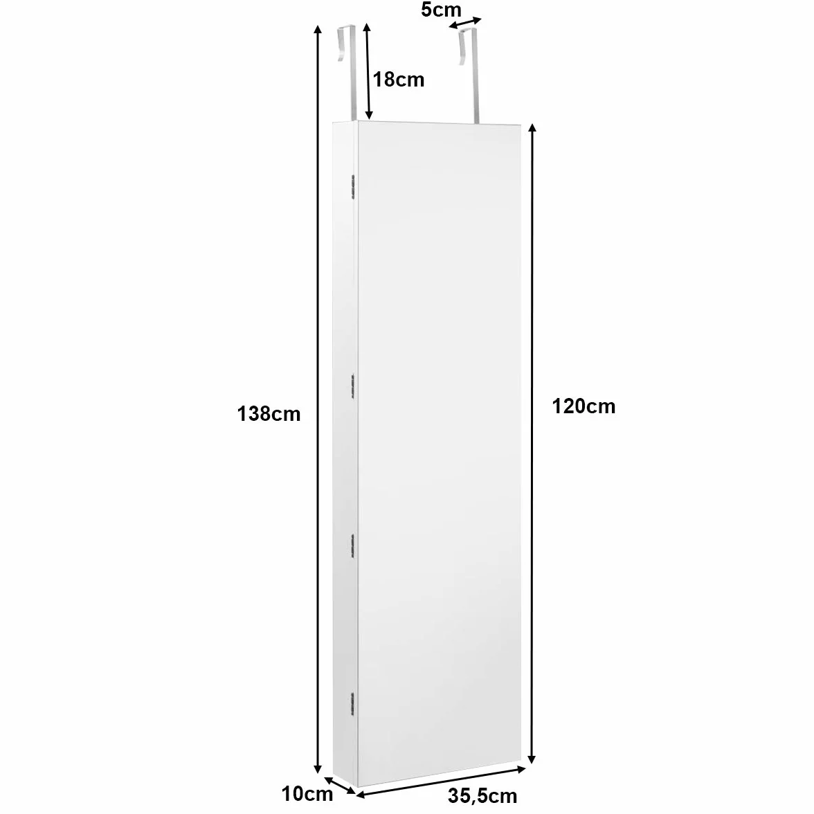 COSTWAY Szafka na biżuterię z oświetleniem LED, lustro, zamykana na klucz, 120 cm, biała