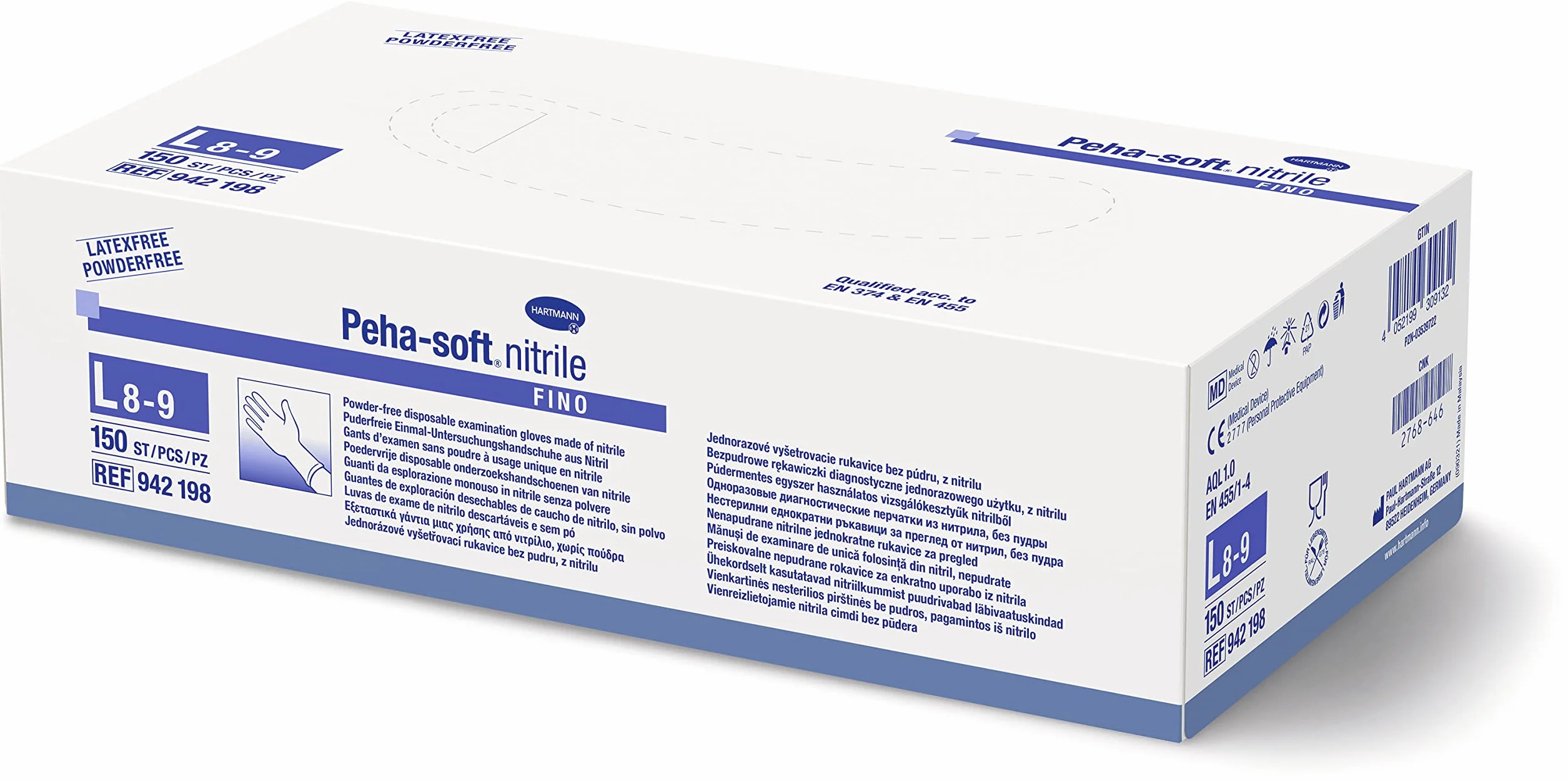Peha-soft nitrile fino niesterylne rękawice do badań bez pudru, rozmiar L, 150 sztuk