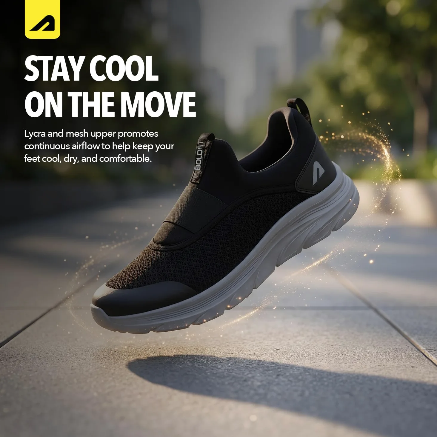 Boldfit Męskie buty do chodzenia, męskie buty na co dzień z oddychającą dzianiną z wkładką z pianki memory, grubą podeszwą EVA i wyściełanym podparciem pięty, lekkie
