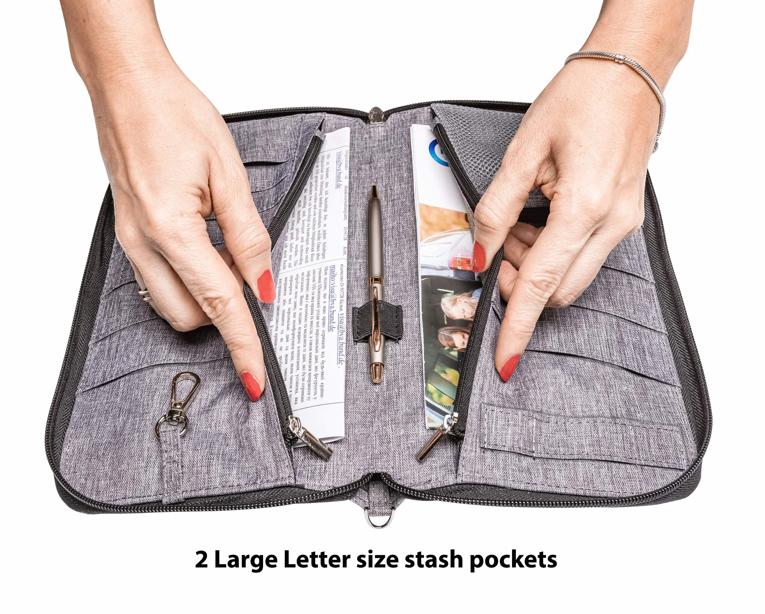 Valante Premium Family Travel Organizer na dokumenty, pojemny portfel RFID na paszport, Szary, L