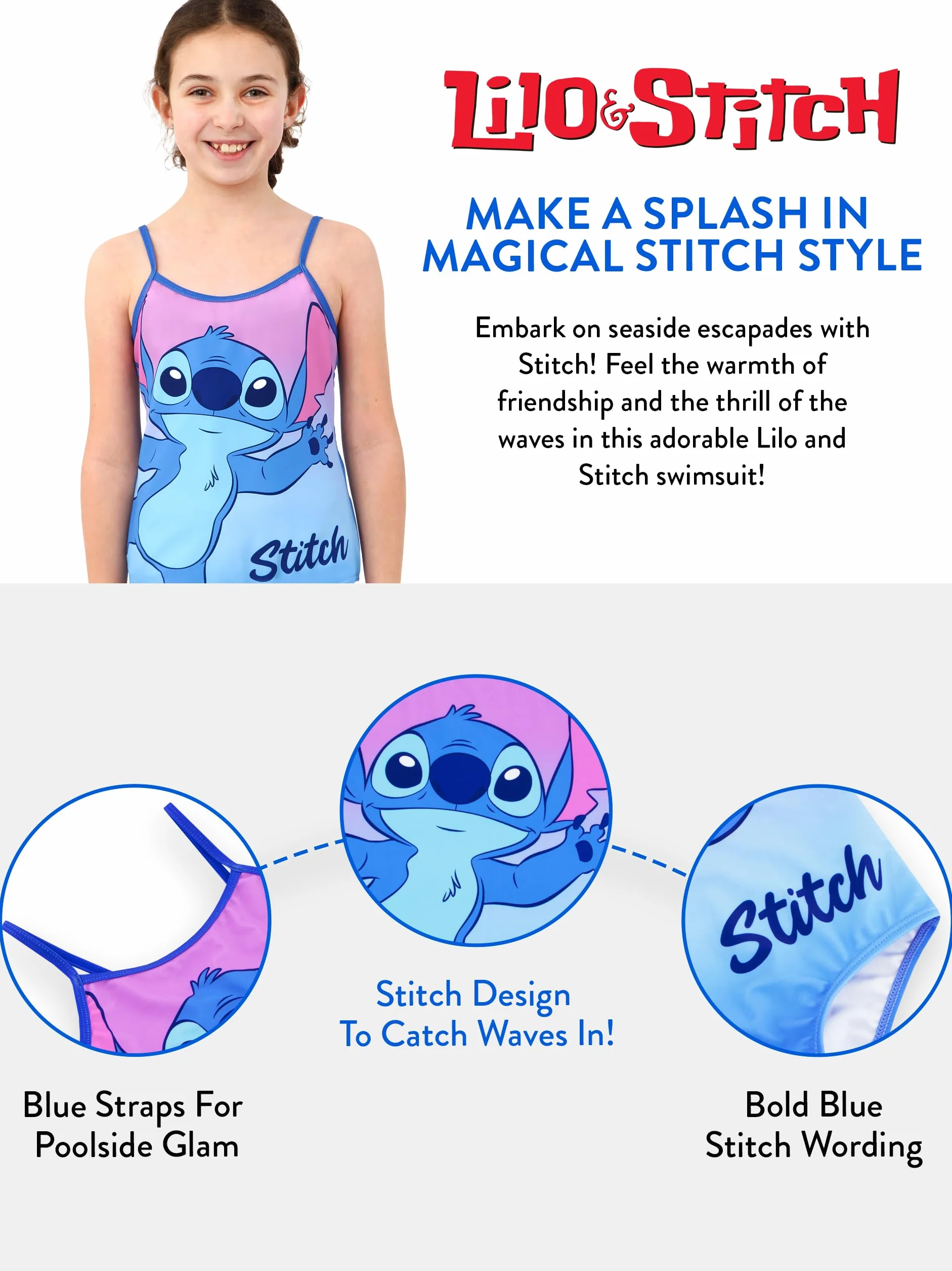 Disney Kostium Kąpielowy Lilo I Stitch | Jednoczęściowy Strój Kąpielowy Dla Dziewczynek | Strój Kąpielowy Dla Dziewczynek