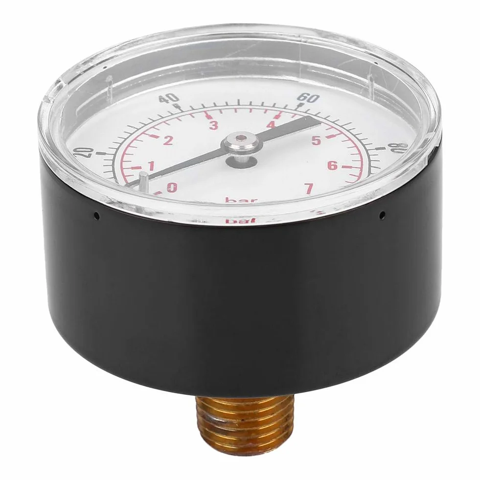 Manometr, tarcza 50 mm Osiowy manometr 1/4 BSPT z mosiądzu Manometr powietrza Tylne przyłącze do powietrza, wody, oleju, gazu (0-100 psi 0-7 bar)