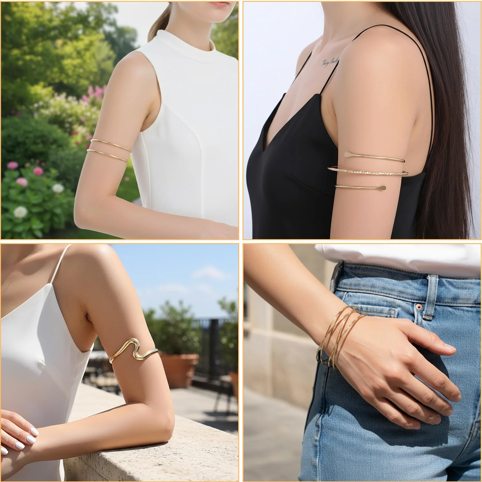 TIESOME 6 sztuk złotych bransoletek na ramię, 8 cm, regulowana bransoletka, złota, minimalistyczna, boho, punkowa, krętlista, grecka bransoletka, zestaw delikatnych prezentów dla dziewcząt