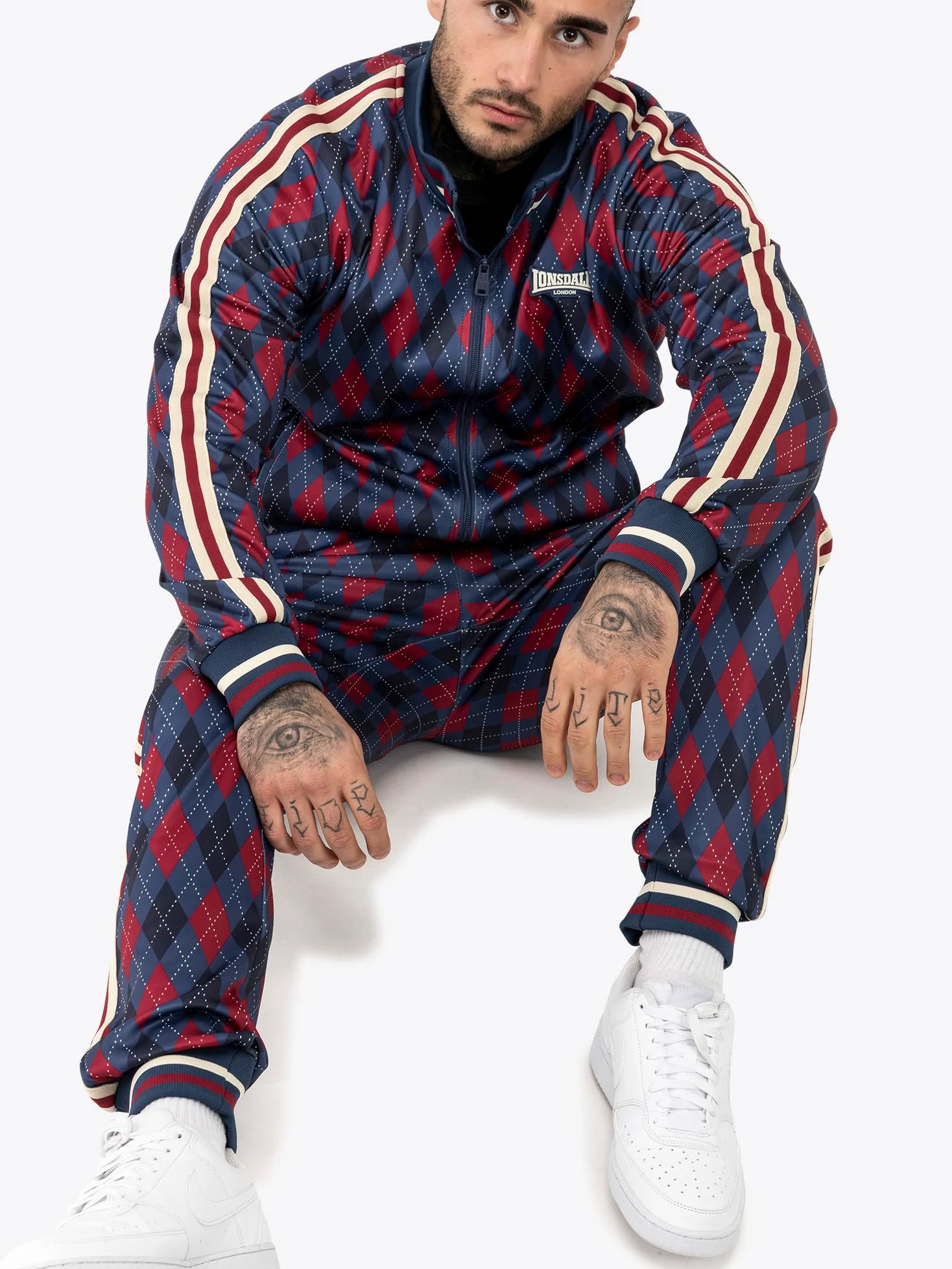 Lonsdale M?ski dres treningowy w?ski krój Redford, granatowy/czerwony/ecru, XXL, 117636, granatowy/czerwony/ecru, XXL