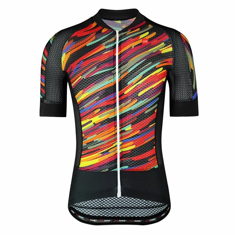 Męska odzież kolarska Kolor Paski Siatka Szybki Suche Lato MTB Jazda na rowerze Jersey dla Mężczyzn Krótki Rękaw Odzież Odzież rowerowa Oddychająca Męskie koszulki kolarskie(XL)