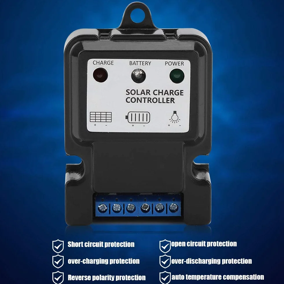 Zerodis Kontroler Ładowania Słonecznego PWM Inteligentny Regulator Ładowania Energii Słonecznej 10A 6V/12V DHS-5S6V Czarny