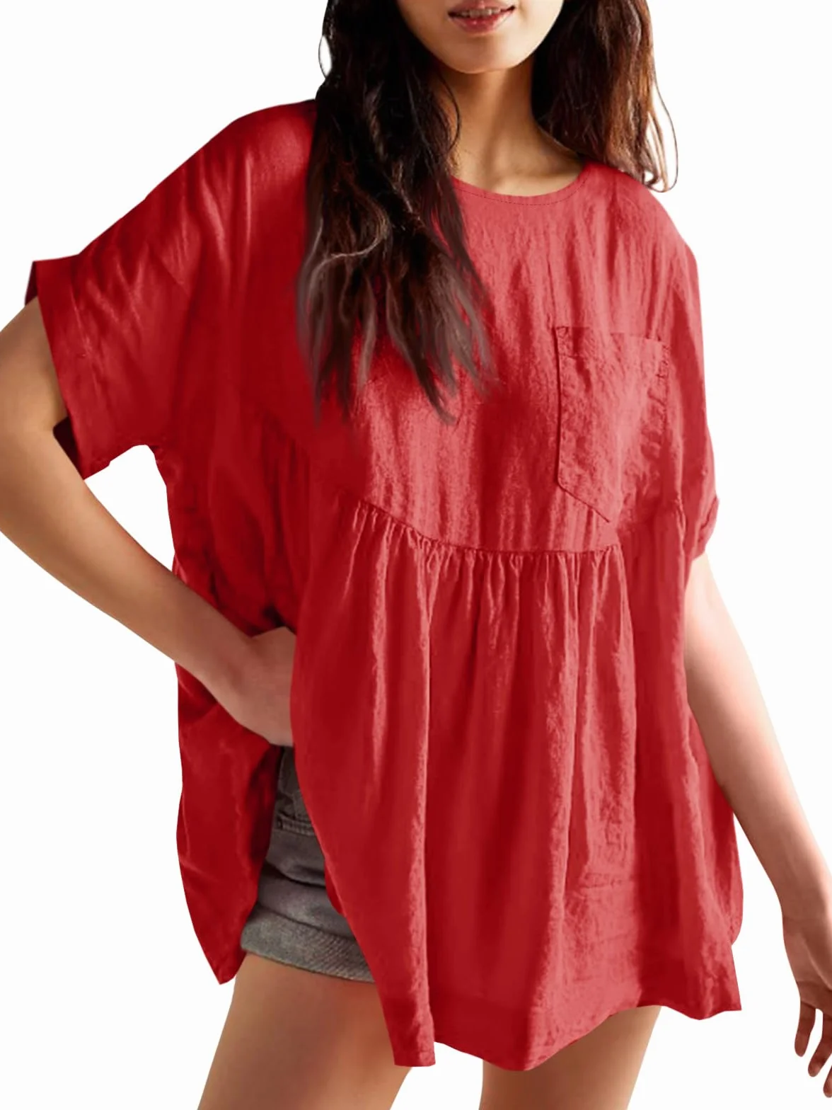 Imily Bela Koszulka damska na lato, oversized casualowa, tunic, luźny krój, top, bawełna