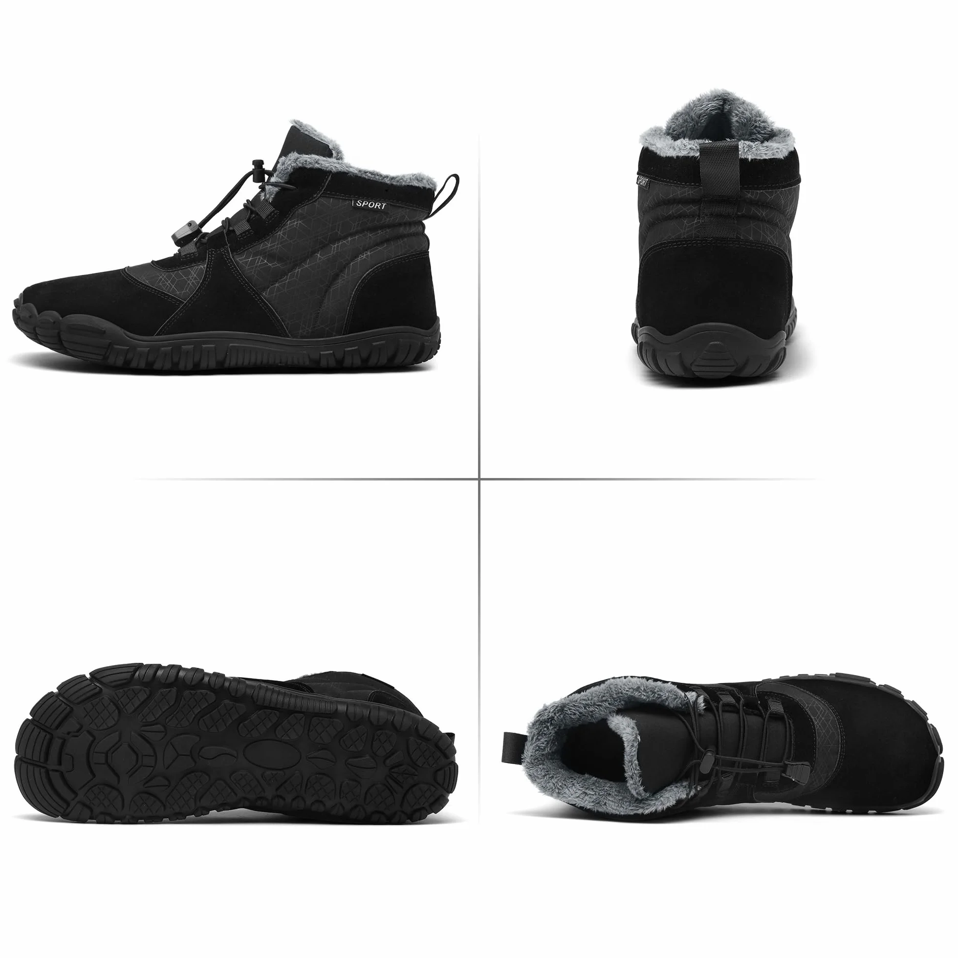 AONETIGER Zimowe buty na boso męskie i damskie śniegowce outdoorowe wodoodporne ciepłe futrzane podszewki buty do chodzenia lekkie antypoślizgowe buty turystyczne rozmiar 4-13 UK