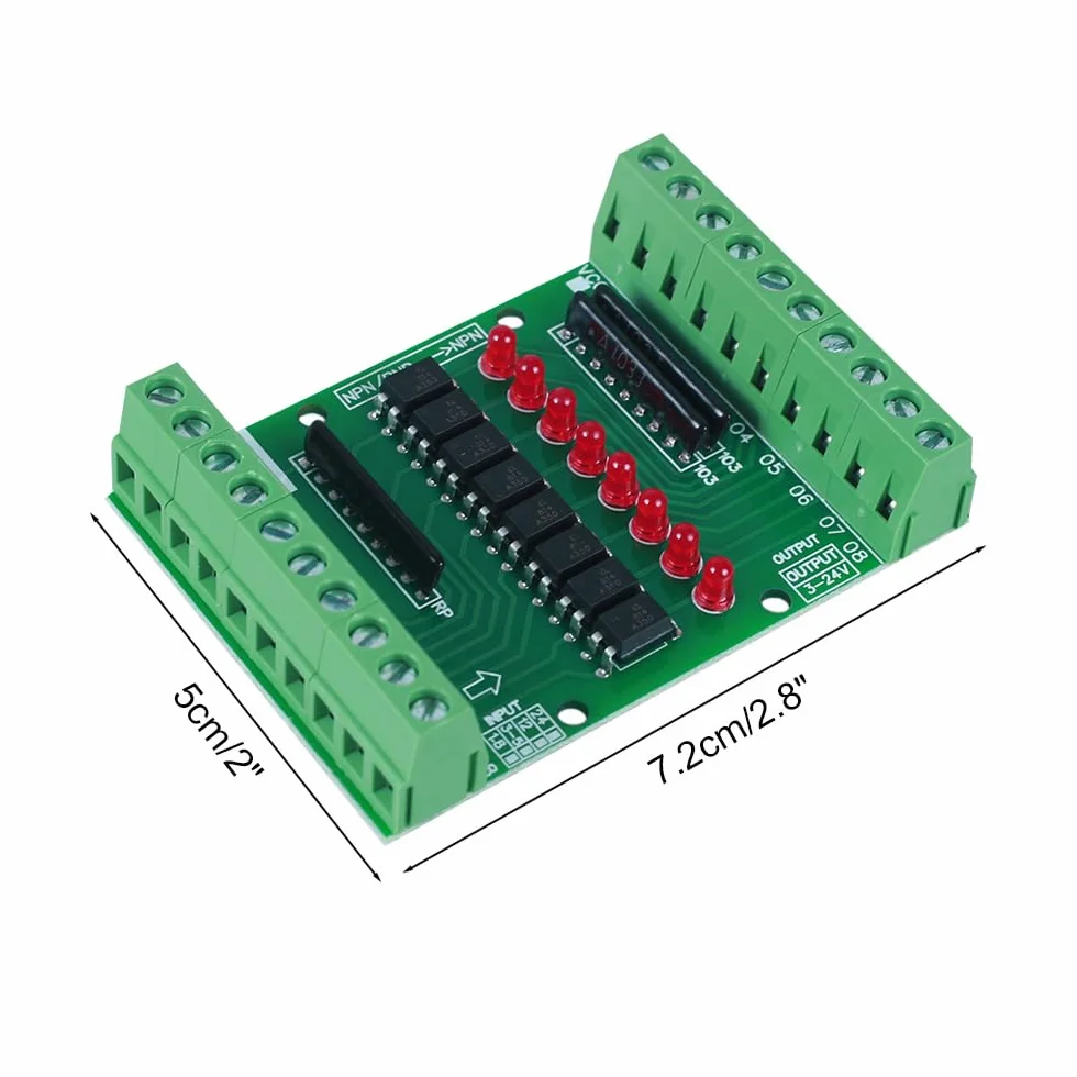 Płytka izolacyjna transoptora, moduł izolacji transoptora 8CH DC 3,3 V 5 V 8-kanałowy PNP NPN konwerter sygnału wyjściowego niskiego wysokiego poziomu