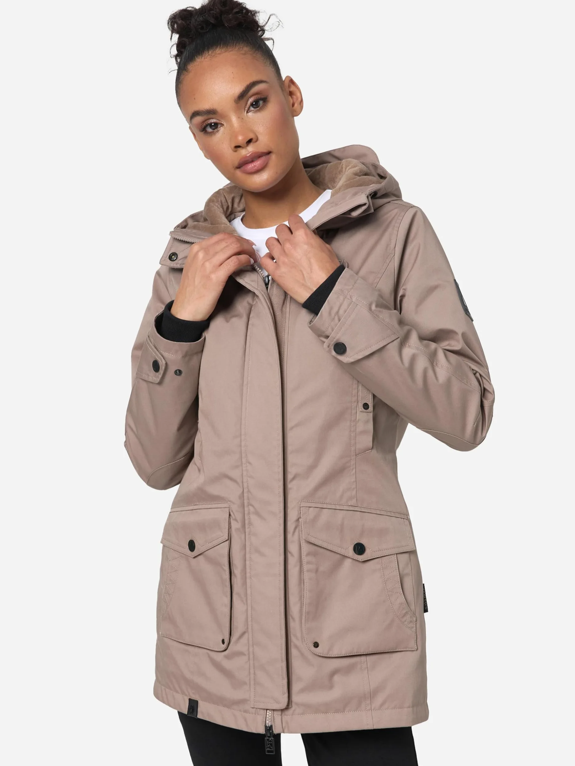Navahoo Damska kurtka przejściowa, ciepły krótki płaszcz, parka zimowa, wodoszczelna, z kapturem, Brinjaa, XS-XXL