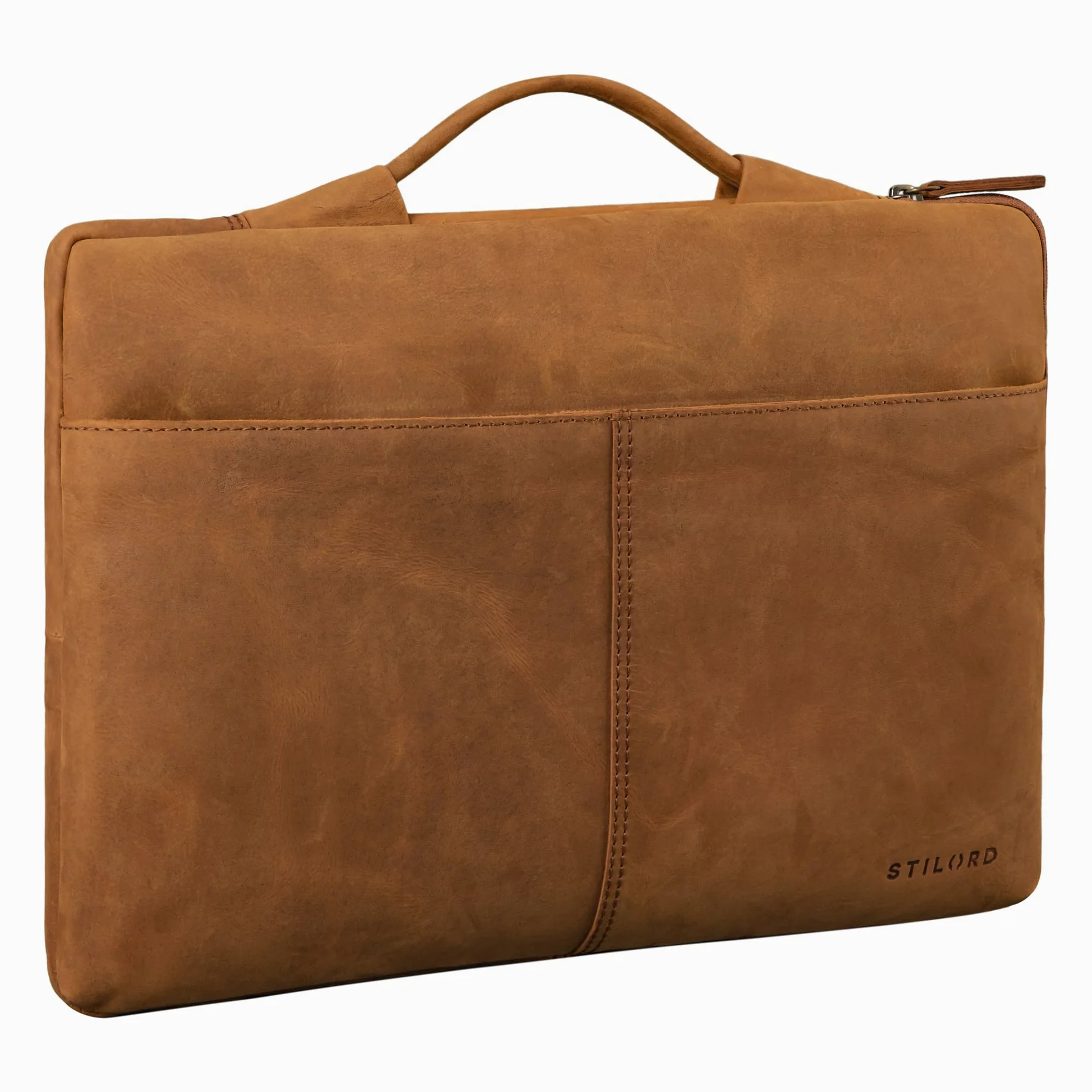 STILORD "Kit" 15,6 Cali Etui na Laptopa Skórzane Wąska Aktówka Męskie Etui na Dokumenty A4 do Pracy Biura Podróże Torebka Biznesowa z Prawdziwej Skóry Kolor:tan - ciemnobrązowy