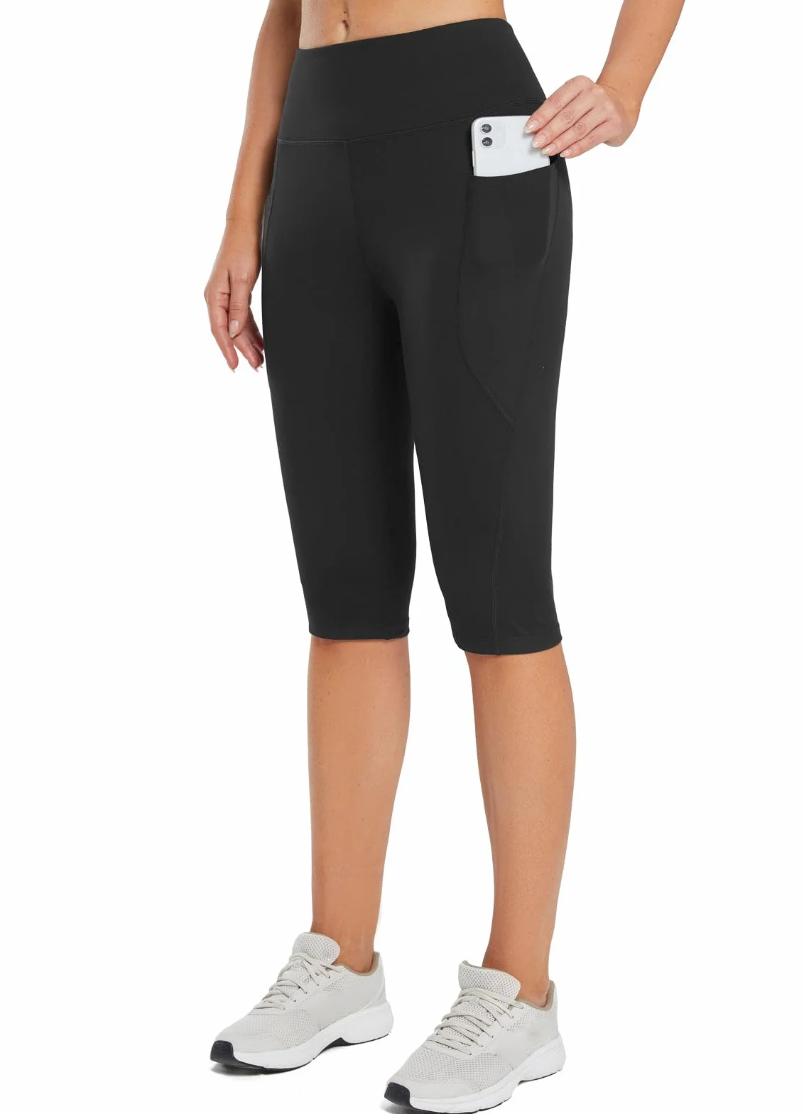 BALEAF Damskie legginsy Capri do kolan z kieszeniami szorty capri z wysokim stanem