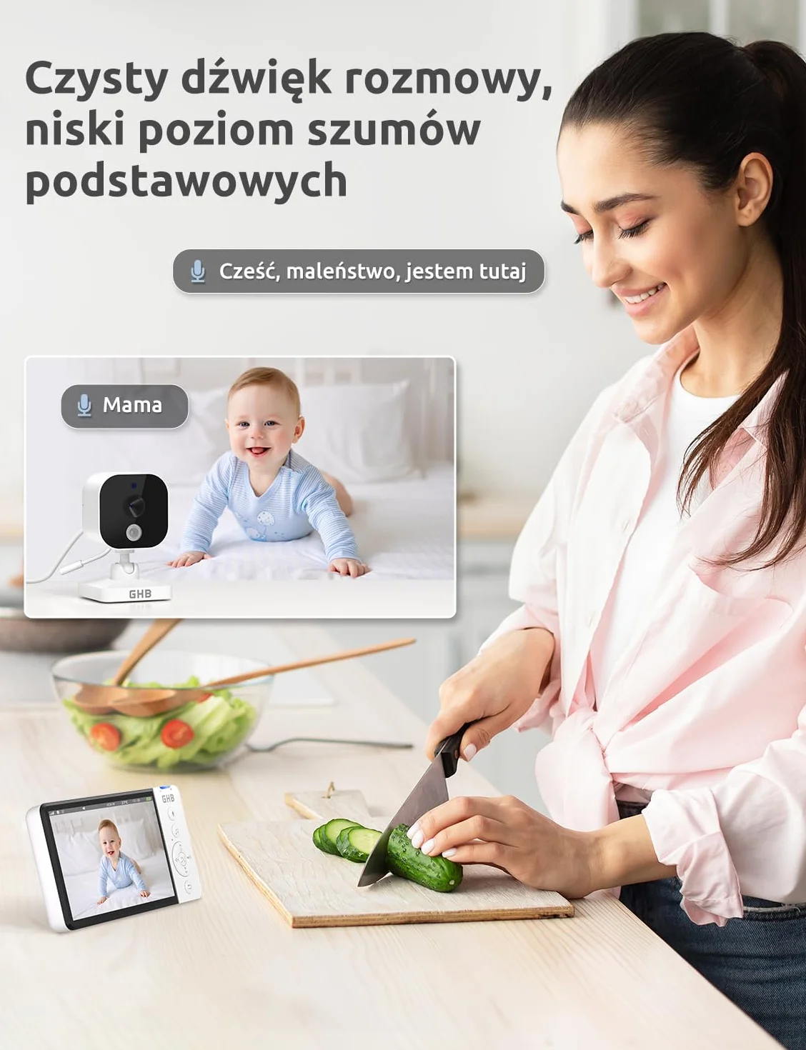 GHB Monitor dla Niemowląt z Kamerą Niania elektroniczna 5 Cali 720p HD 5000mAh Wyświetlacz IPS Tryb VOX Nocnego Widzenia Kolysanki Dwukierunkowa interkomunikacja Czujnik Temperatury