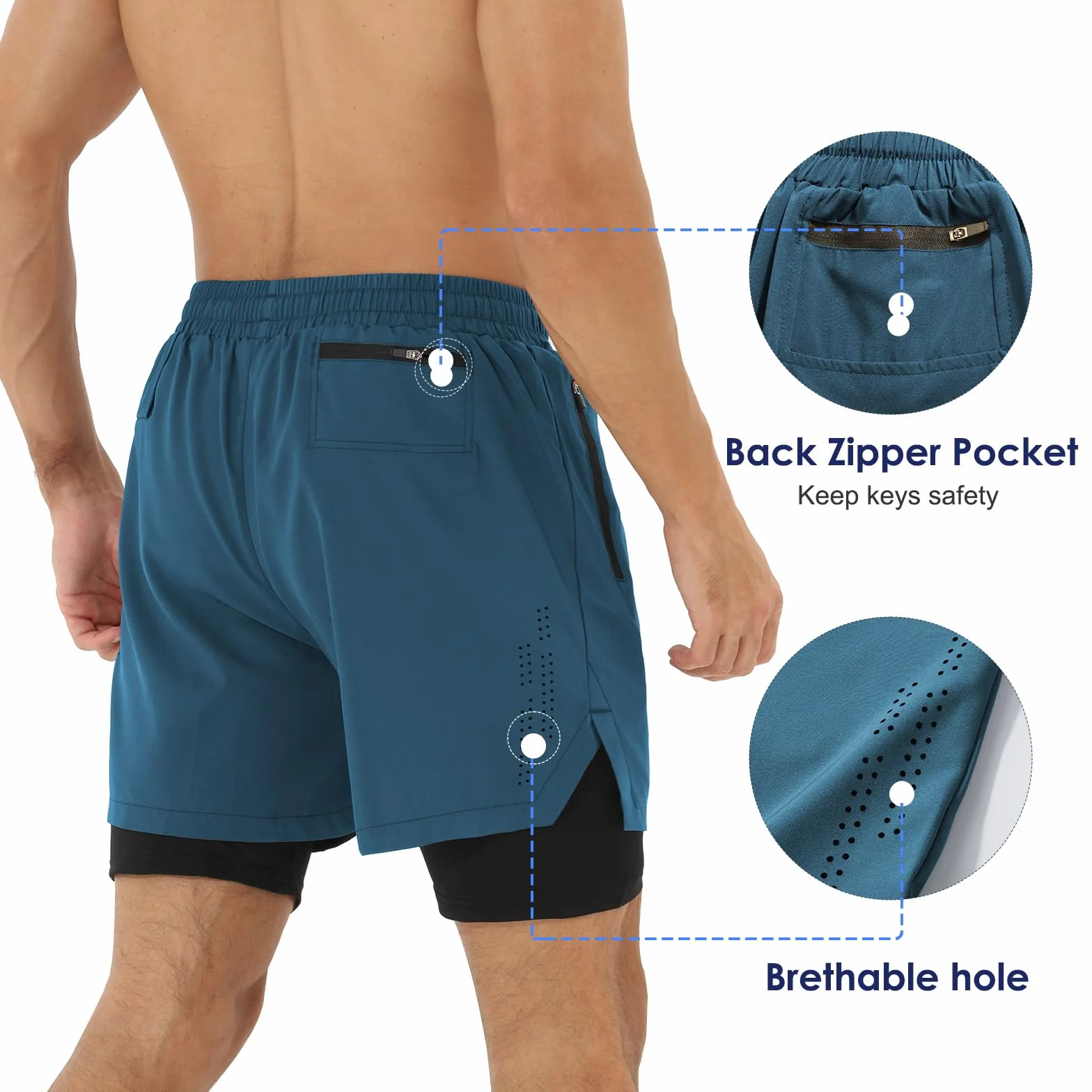 Spodnie Cortos Hombre Deporte Pantalon Cortos 2 w 1 Secado Rápido para Running Fitness Gym