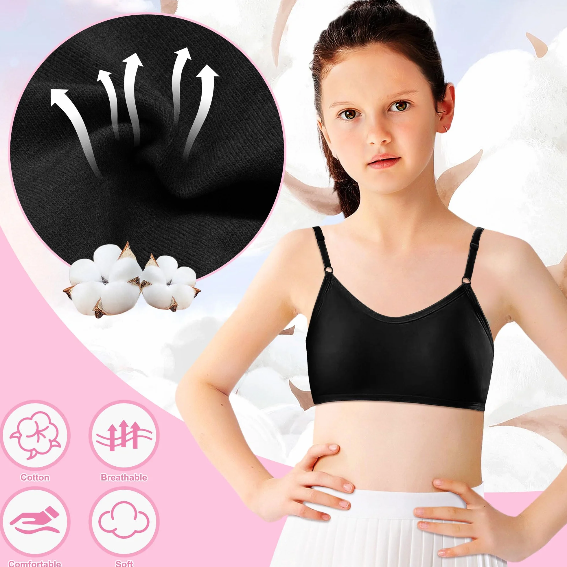Bustier Meisjes BHS Katoenen 4-pak Sport Braletka regulowana opaska na ramię Zonder Beugel zestaw biustonosz 10-16 lat Veelkleurig