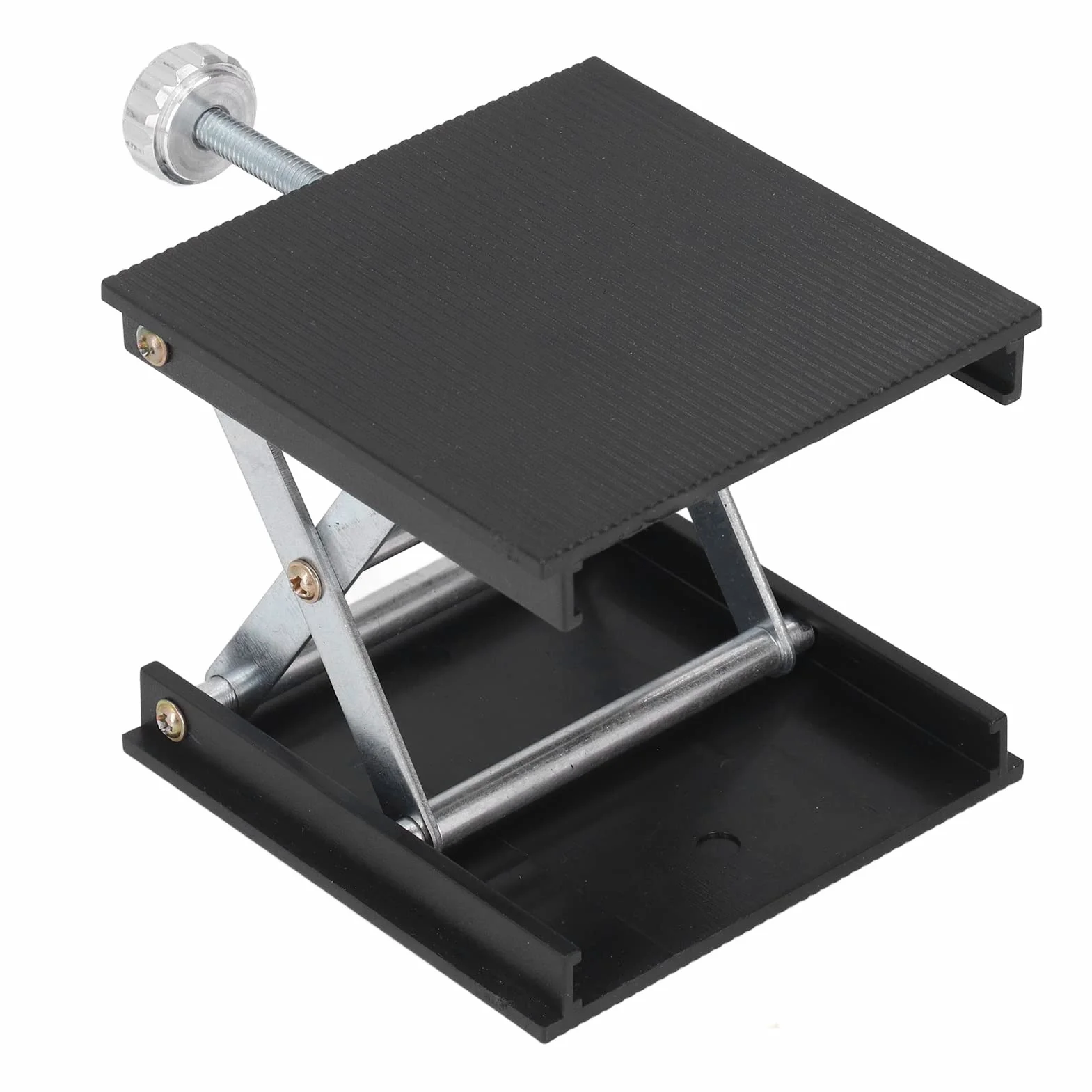 Regulowany Stojak Podnoszący Laboratoryjny, 90x90mm, Stop Aluminium, Platforma z Regulacją Wysokości 26-90mm, Czarny, Nośność 30kg