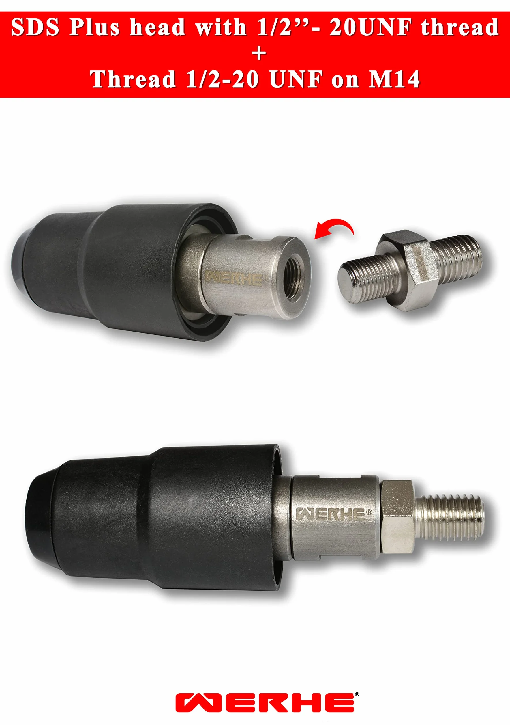 Adapter gwintowy WERHE® 1/2-20UNF i gwint zewnętrzny M14 - do mieszadeł i uchwytów wiertarskich