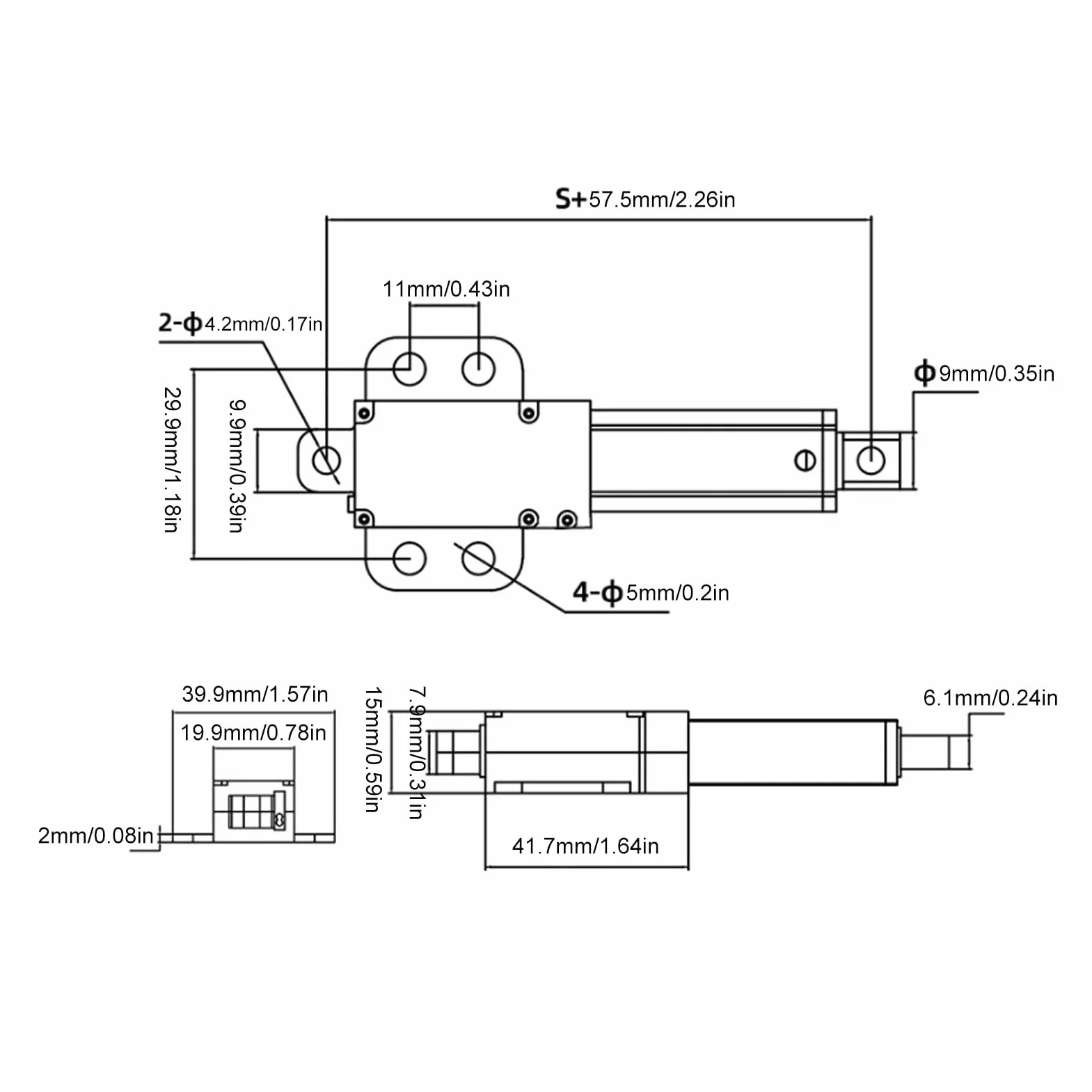 Elektryczny Mikro Siłownik Liniowy, Skok 0,59, 150 N / 33,7 Funta, prędkość 0,15 / sek.Mini metalowy aktuator ruchu Mały 12v Dc Serwomotor z uchwytem montażowym do masażu Sofa (Z Wspornikiem)