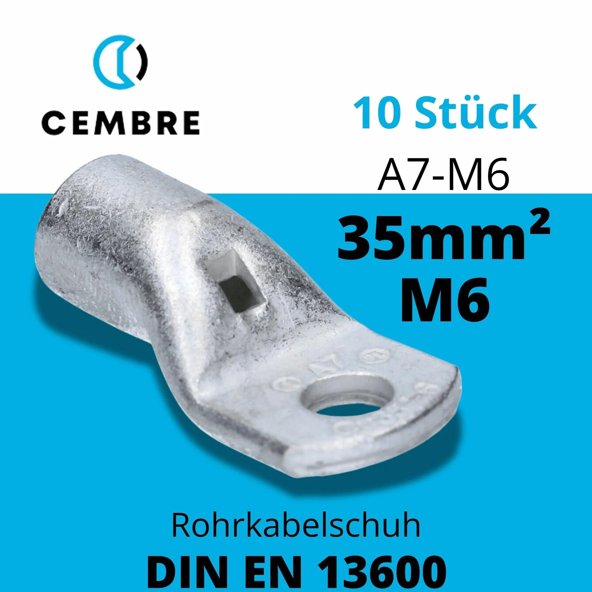 10 sztuk Cembre A7-M6 końcówka kablowa 35 mm² M6 nieizolowana z miedzi ocynkowana