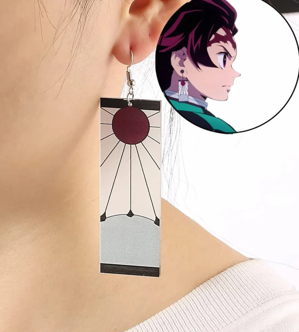 Kolczyki cosplay Kamado Tanjirou, akrylowe, prezent dla fanów anime